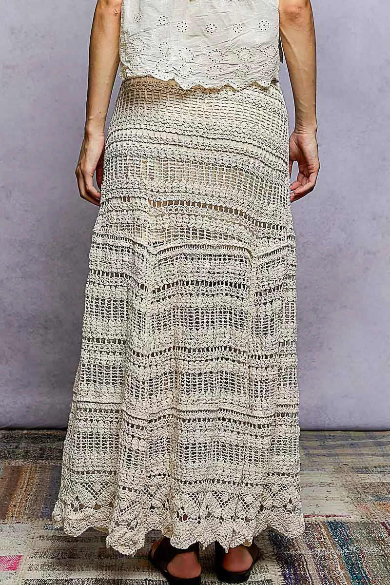 POL Boho Crochet Knit Maxi Skirt