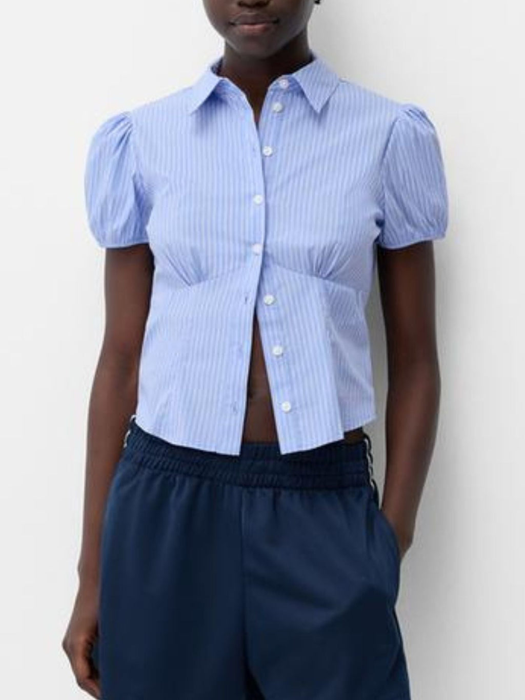 Striped Puff Sleeve Fitted Shirt