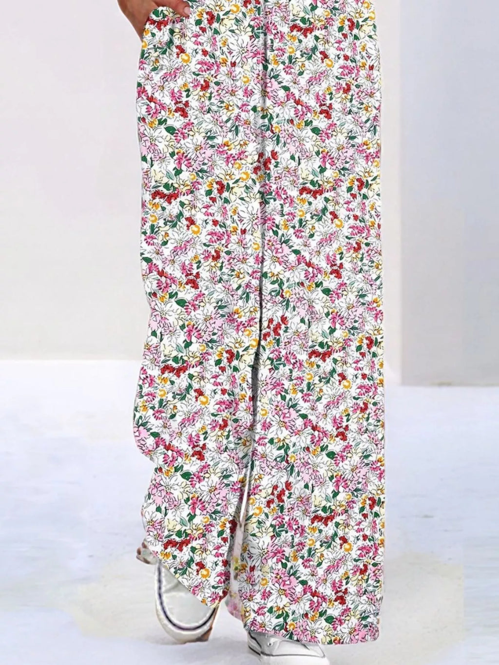 Full Size Floral Print Wide Leg Casual Jumpsuit Plus Size