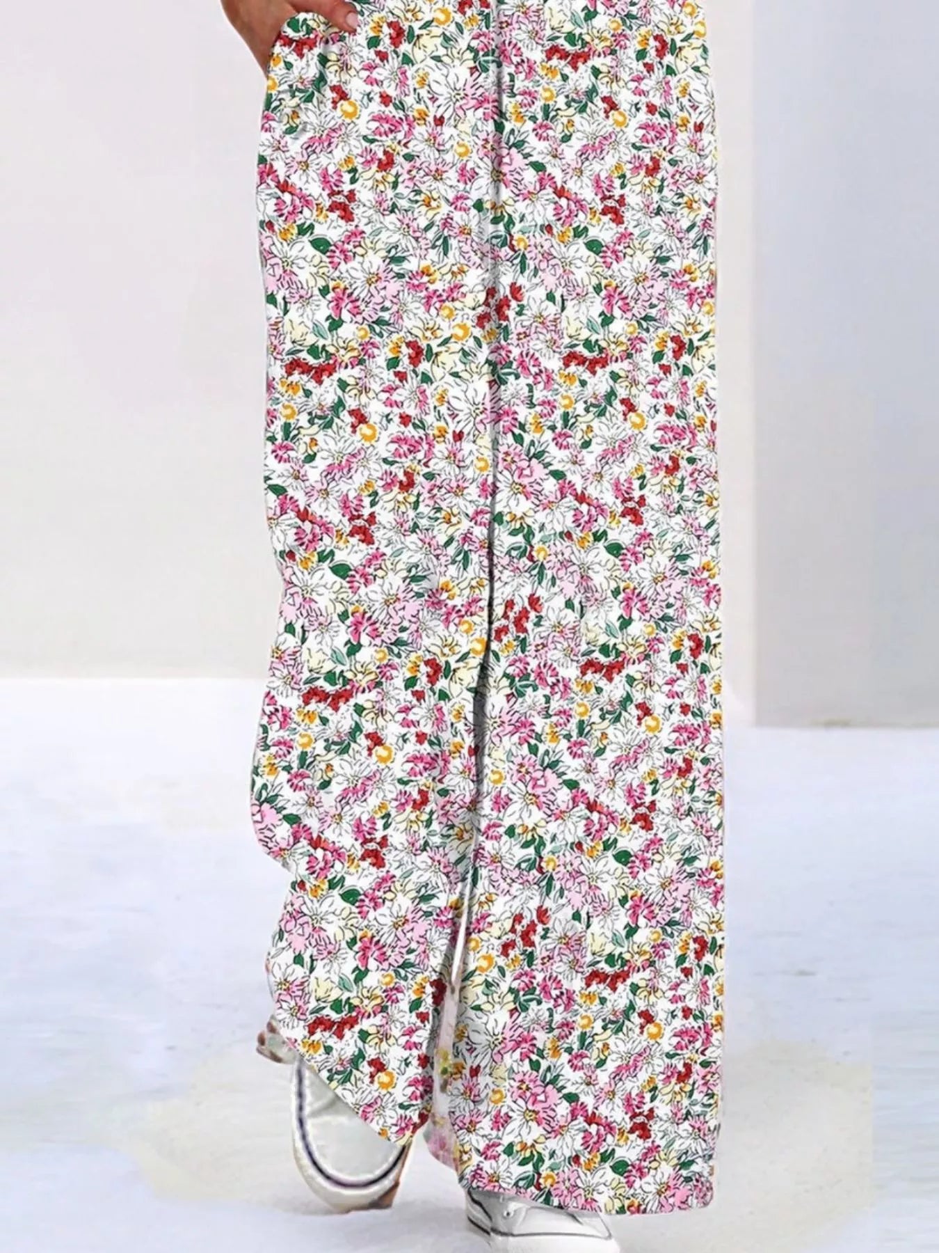 Full Size Floral Print Wide Leg Casual Jumpsuit Plus Size