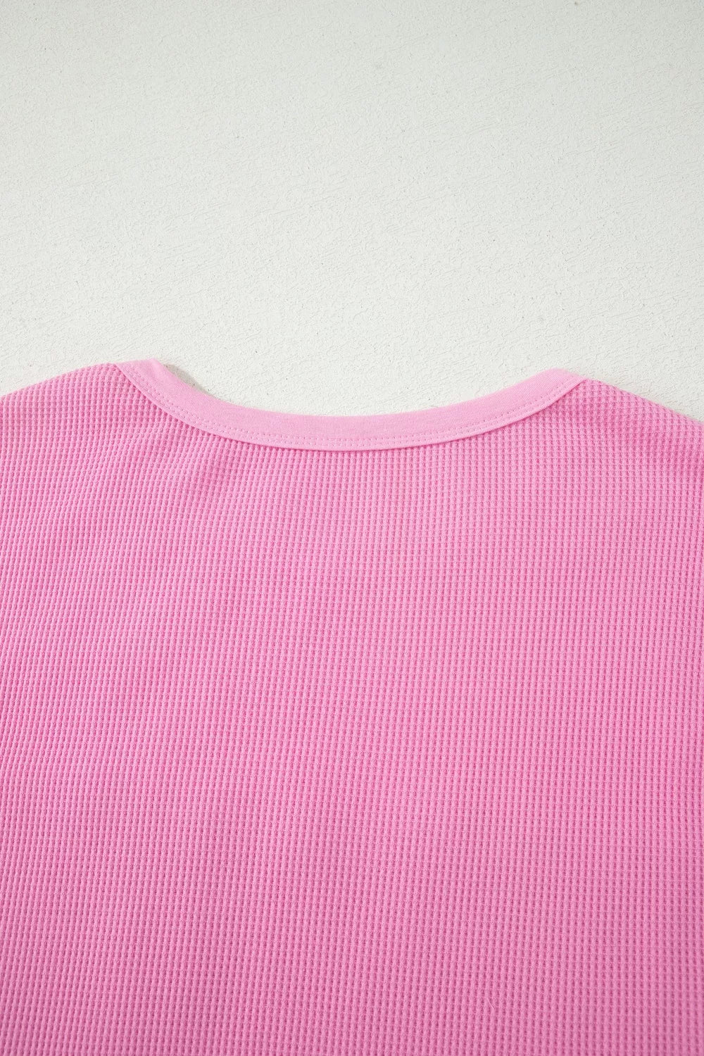 Solid Color Raw Seam Waffled Patchwork Casual T Shirt