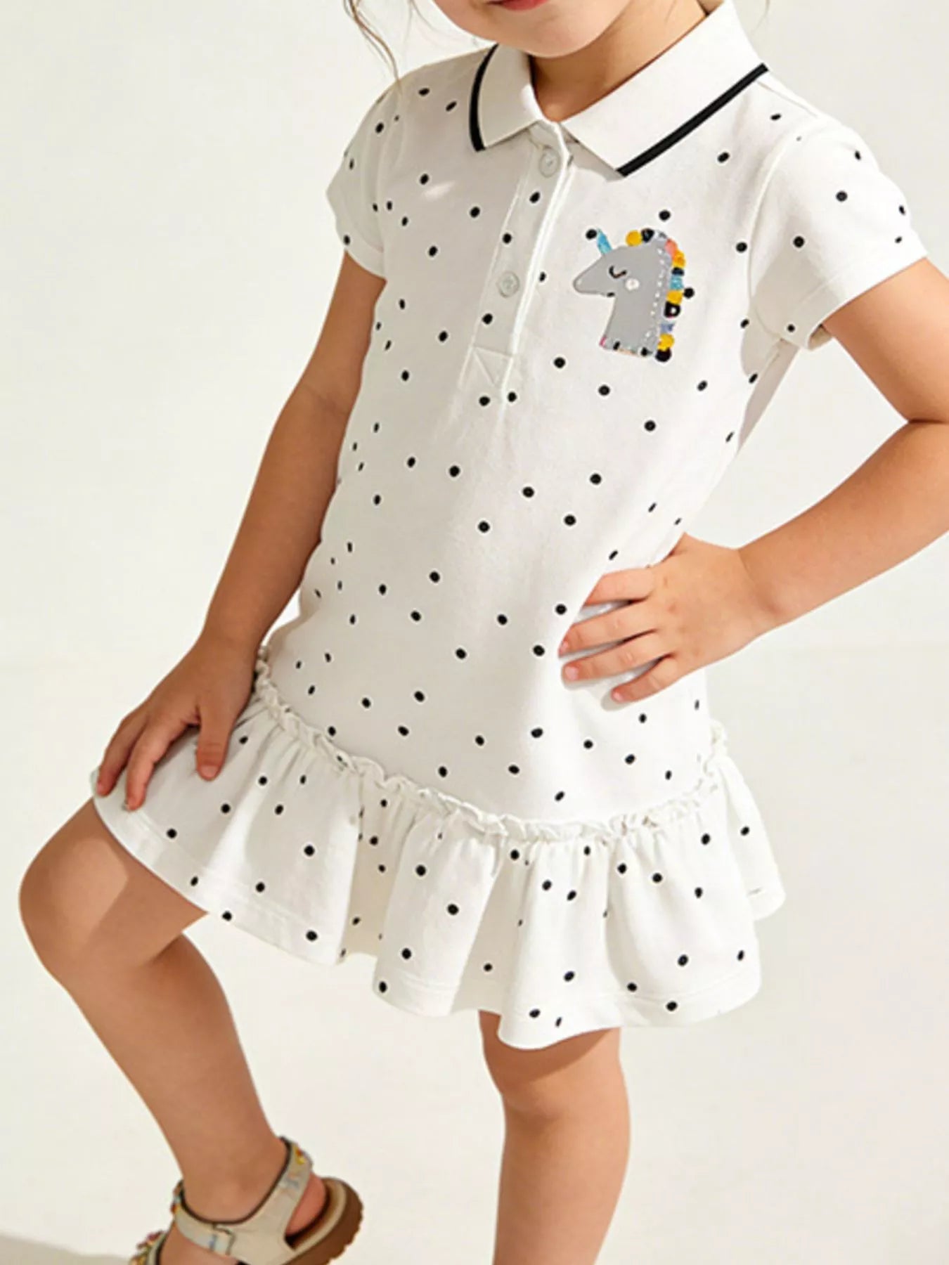 Children's Unicorn Polka Dot Ruffle Hem Dress
