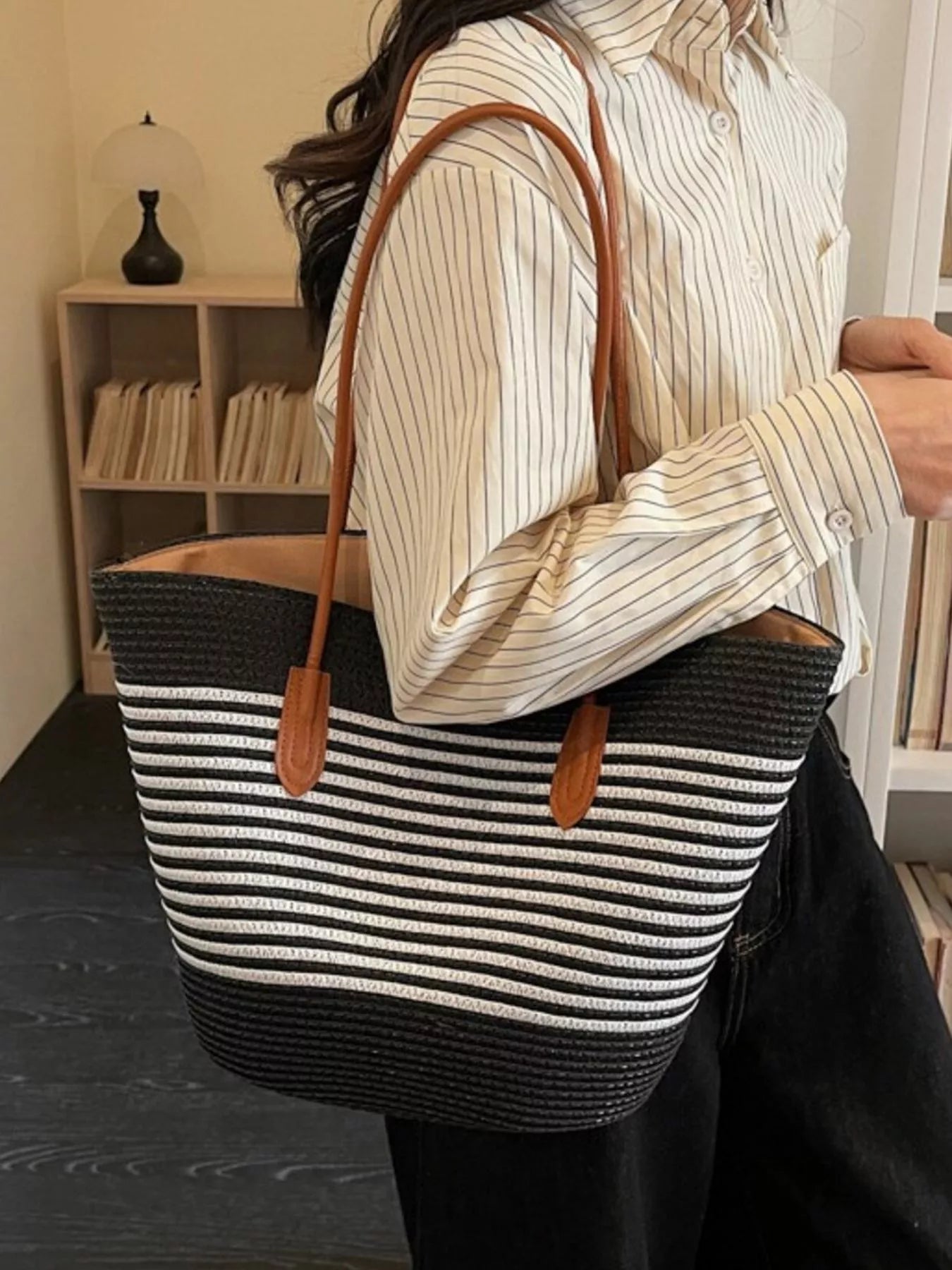 Striped Woven Shoulder Bag