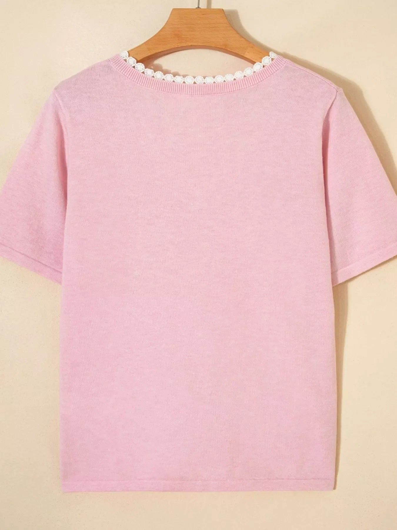 Lace V Neckline Short Sleeve Sweater