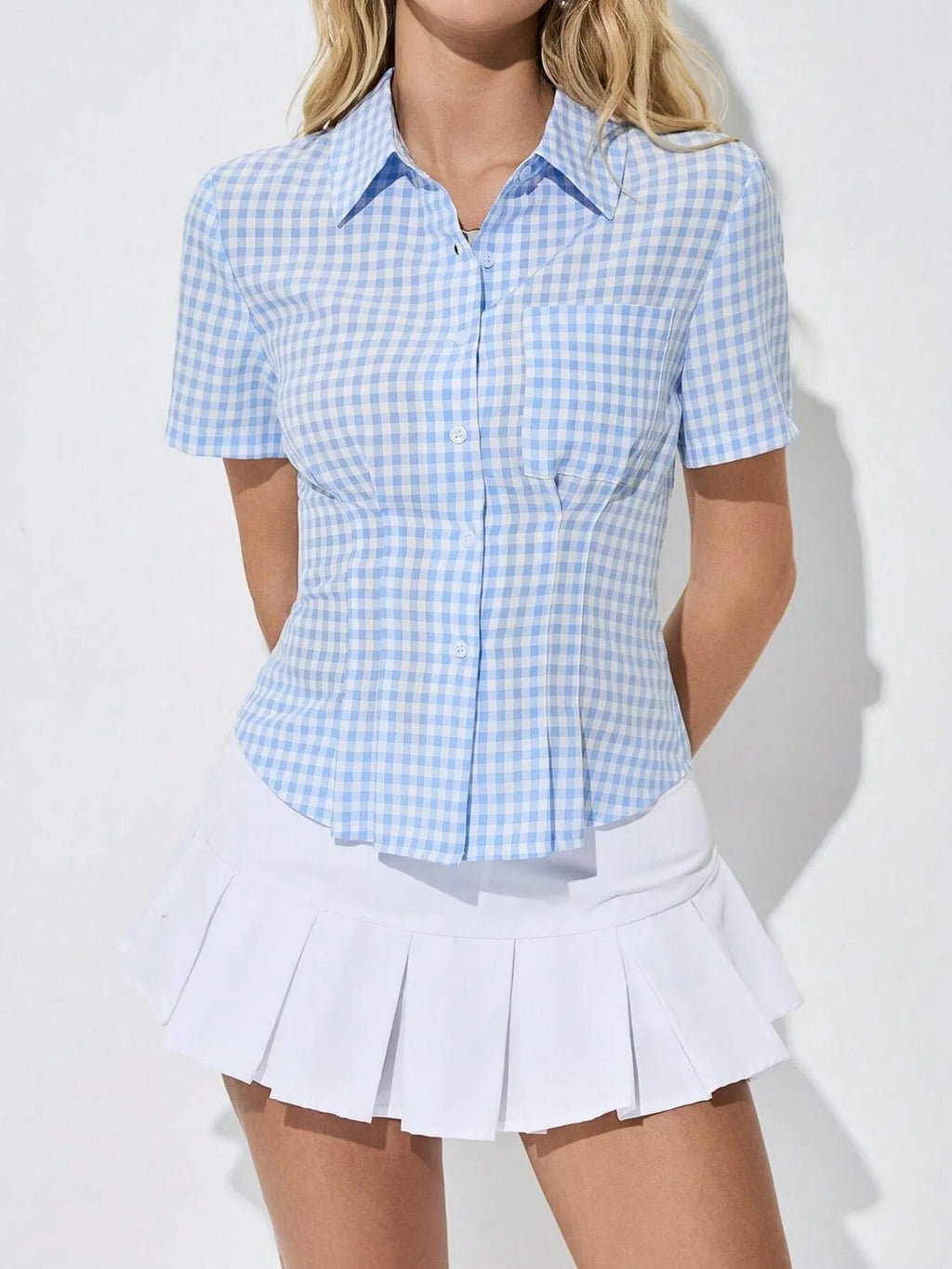 Gingham Short Sleeve Button-Up Shirt