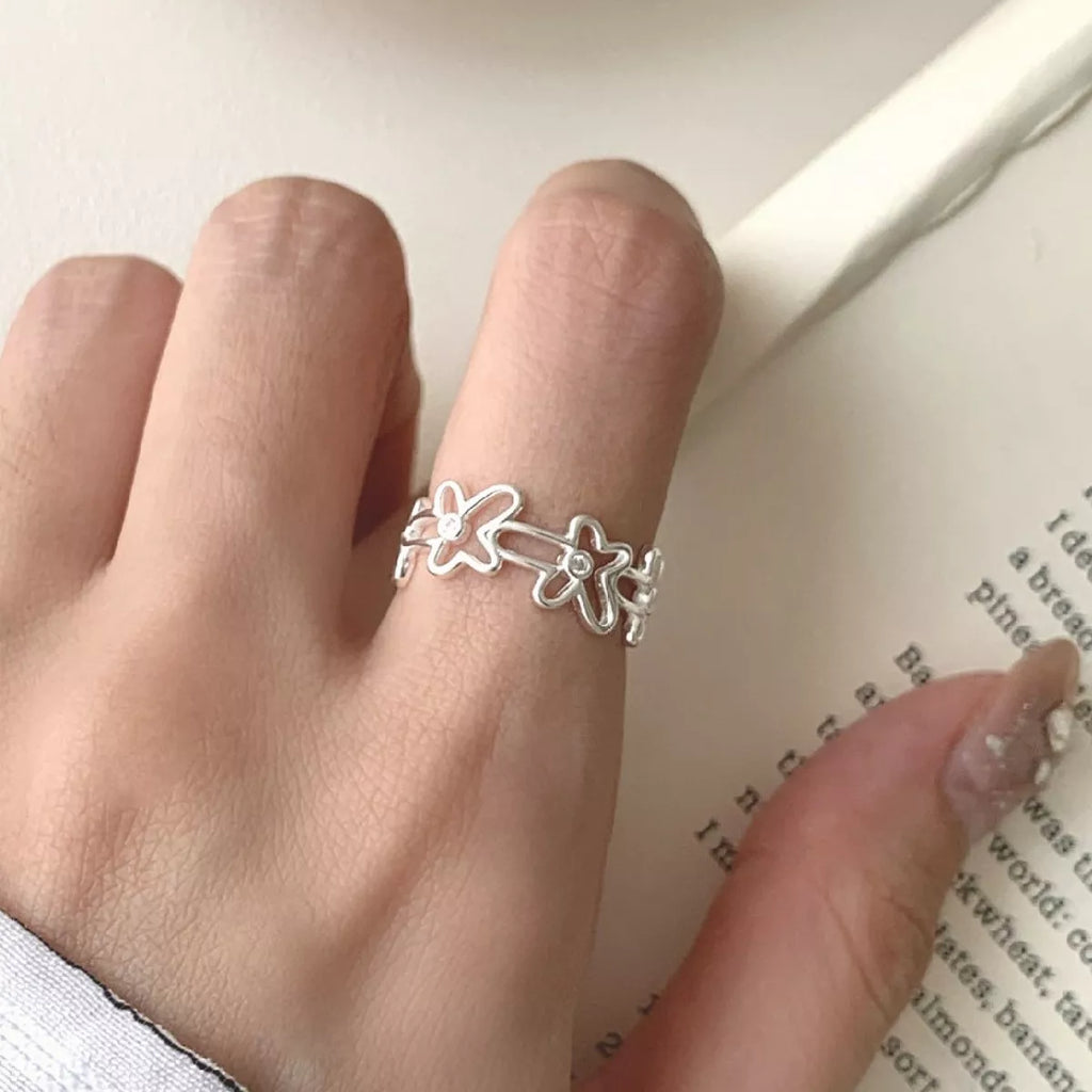 925 Sterling Silver Flower Open Ring