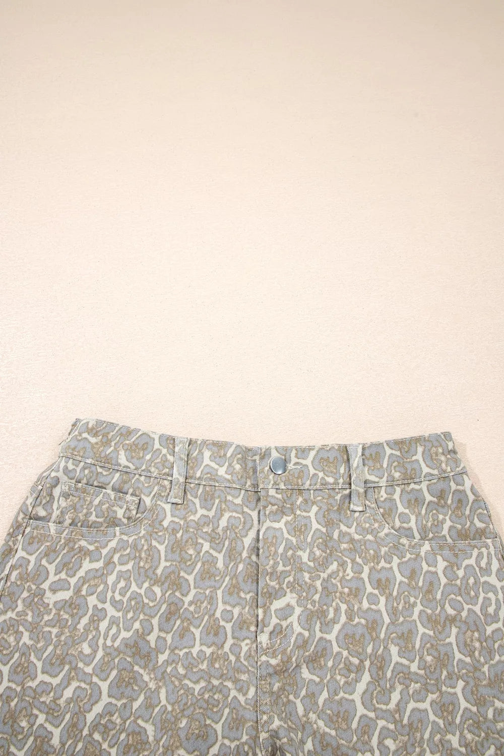 Raw Edge Leopard Print Denim Shorts