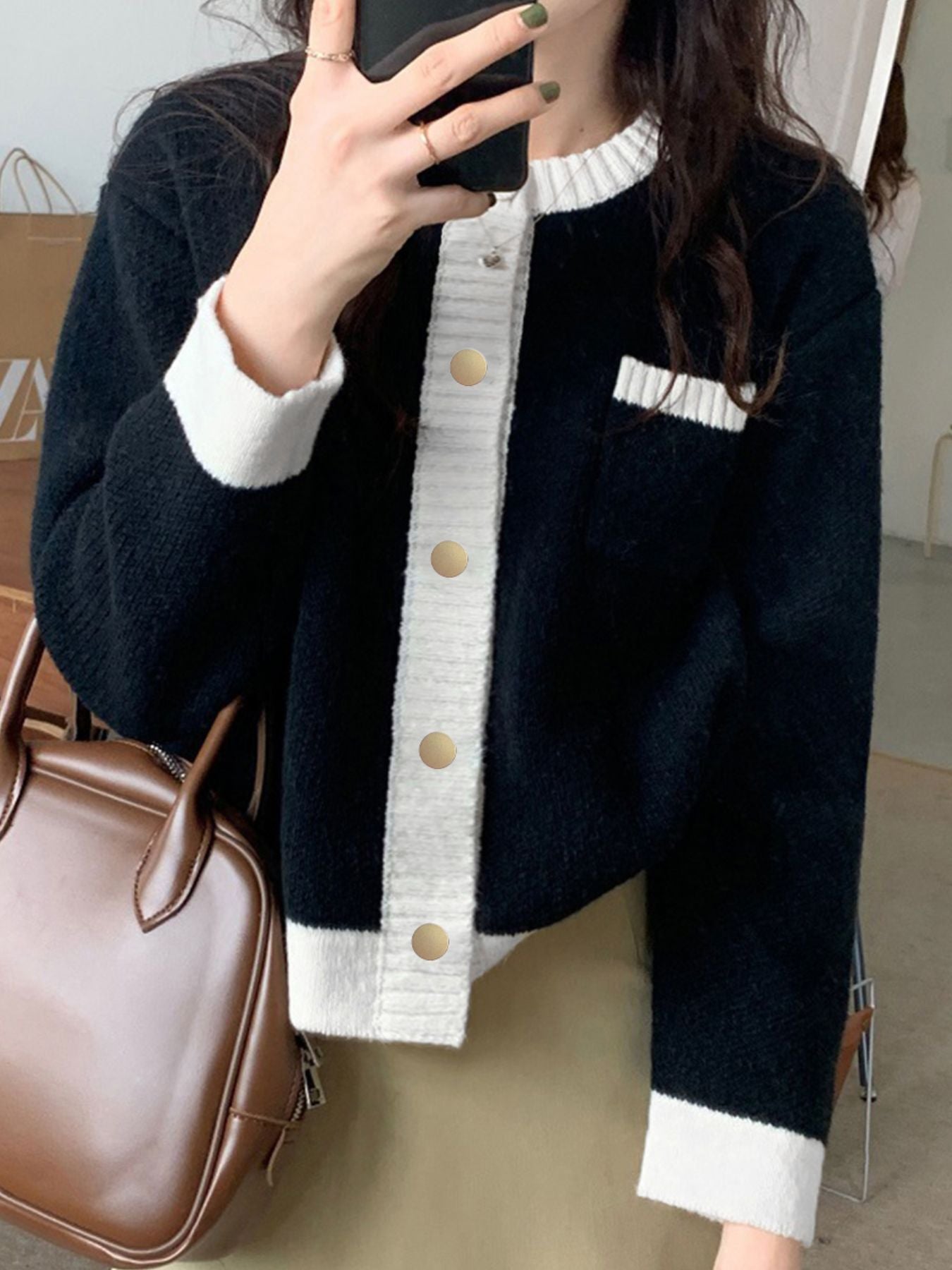 Contrast Trim Button Up Cardigan