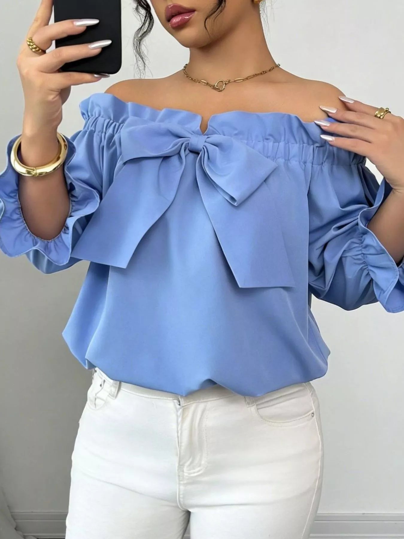 Bow Flounce Sleeve Blouse