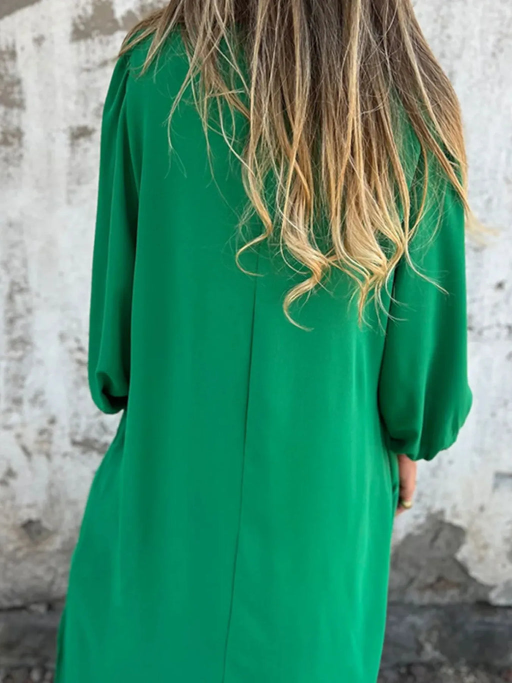 Full Size Slit V-Neck Balloon Sleeve Midi Dress Plus Size