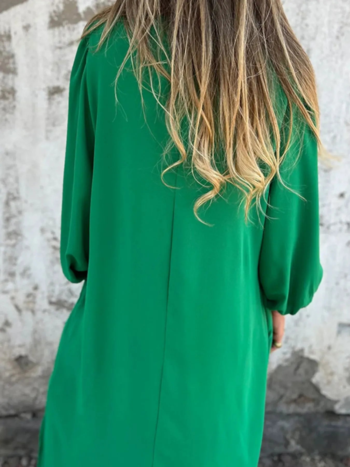 Full Size Slit V-Neck Balloon Sleeve Midi Dress Plus Size