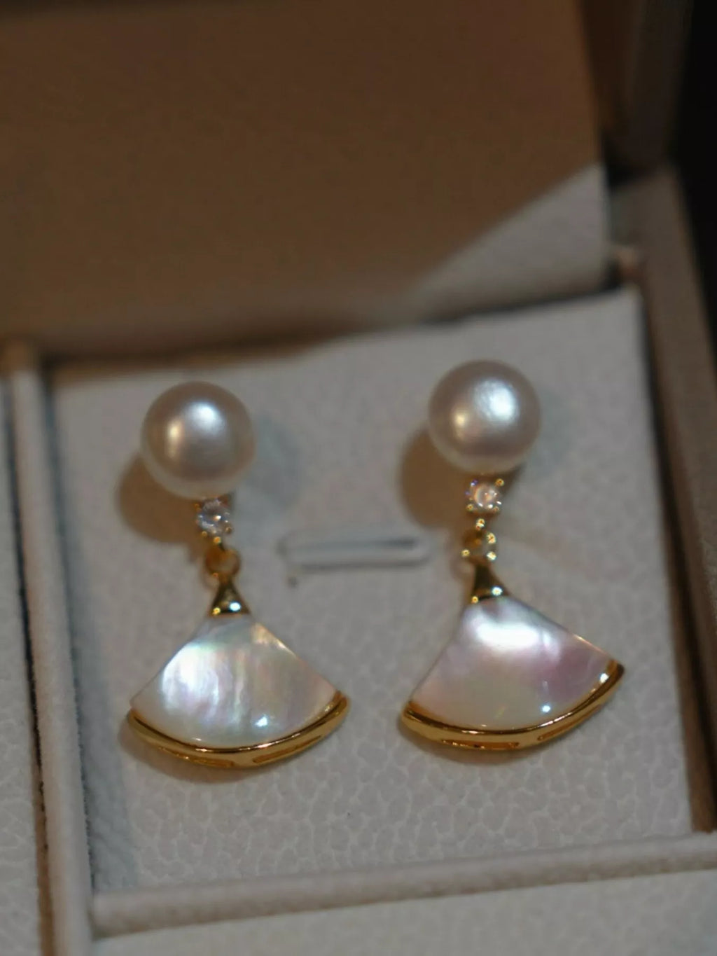 Fan-Shaped Pearl Drop Earrings
