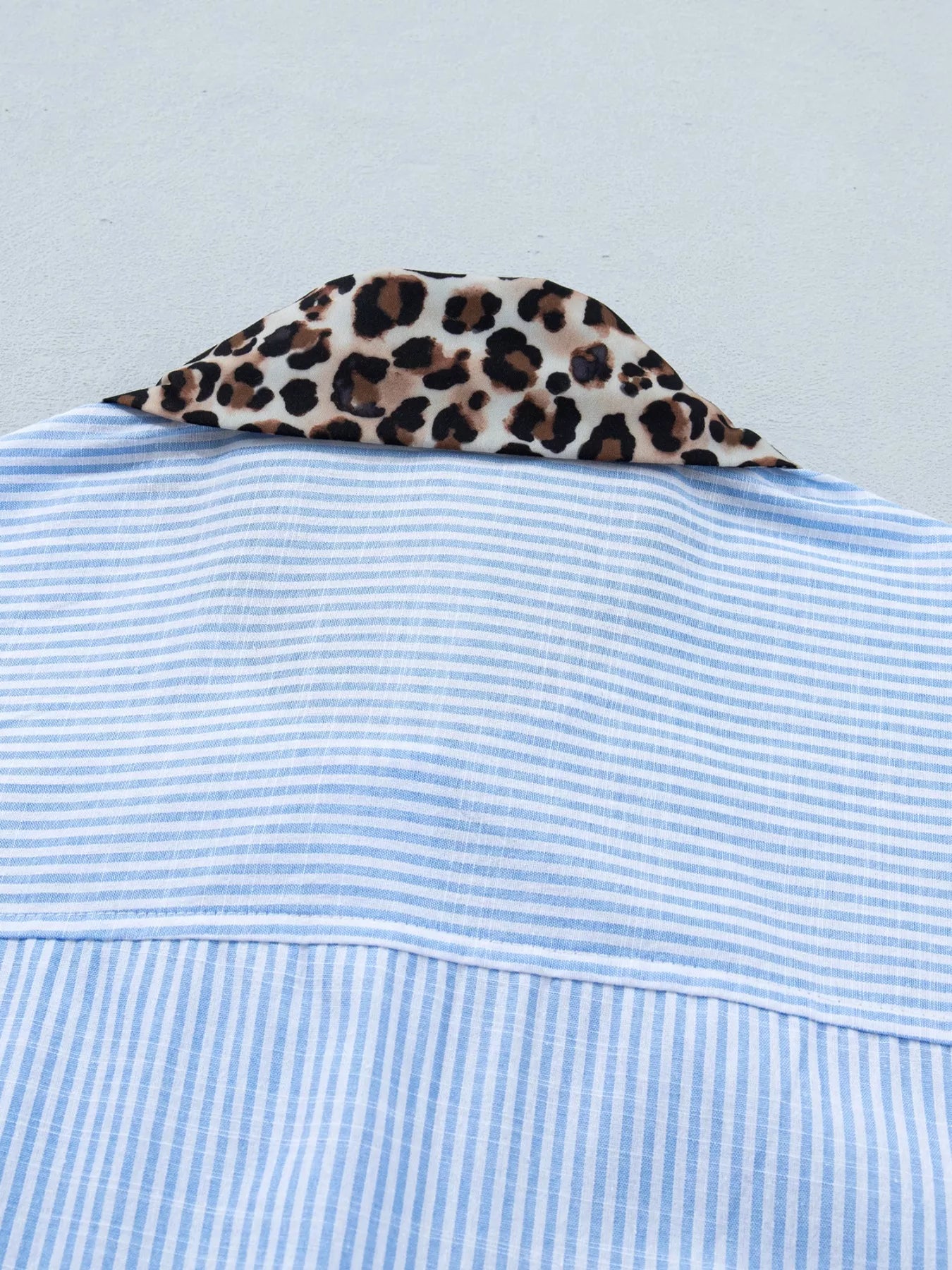 Stripe Leopard Contrast Collar Short Sleeve Shirt