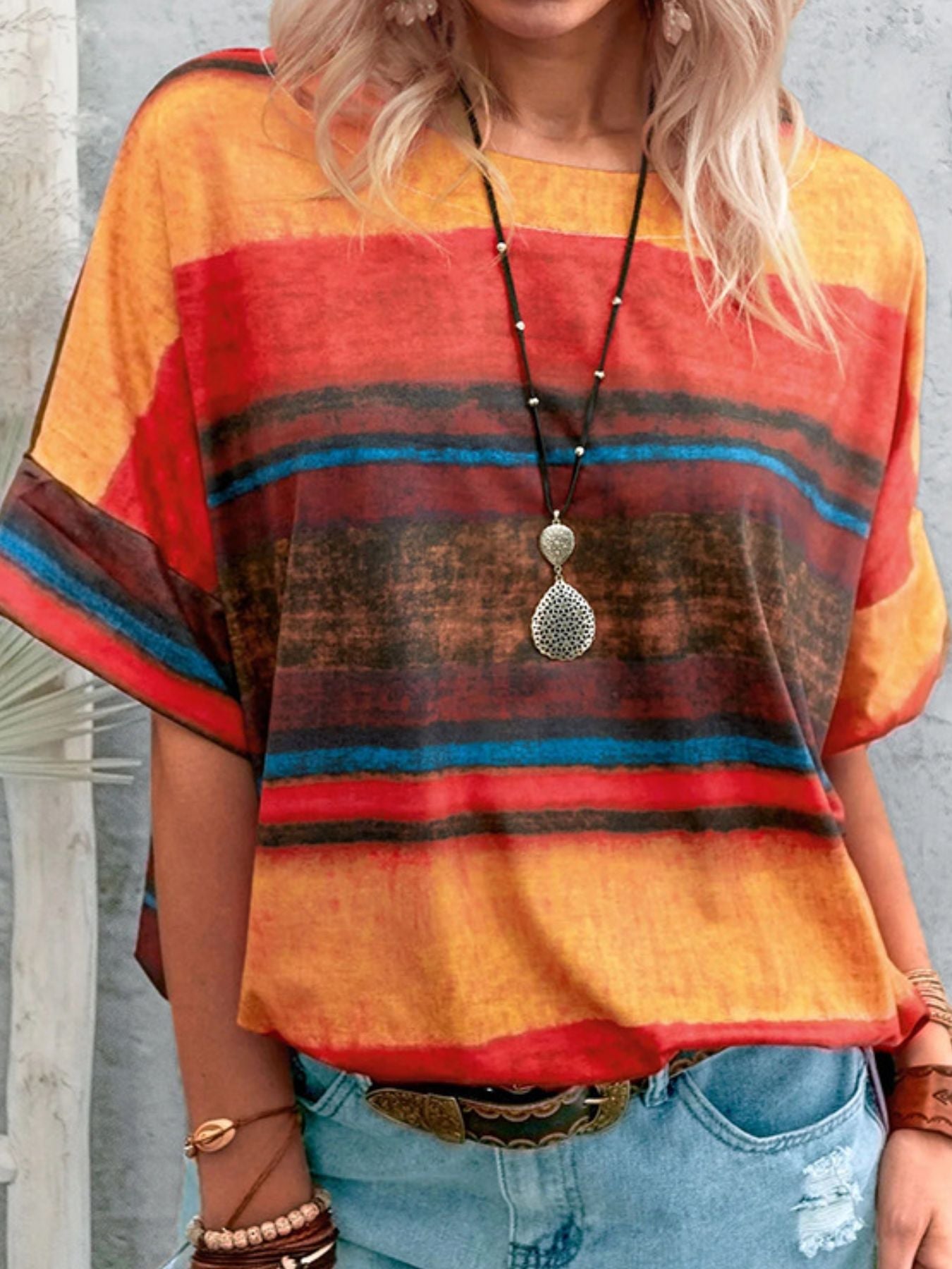 Contrast Round Neck Casual T-Shirt