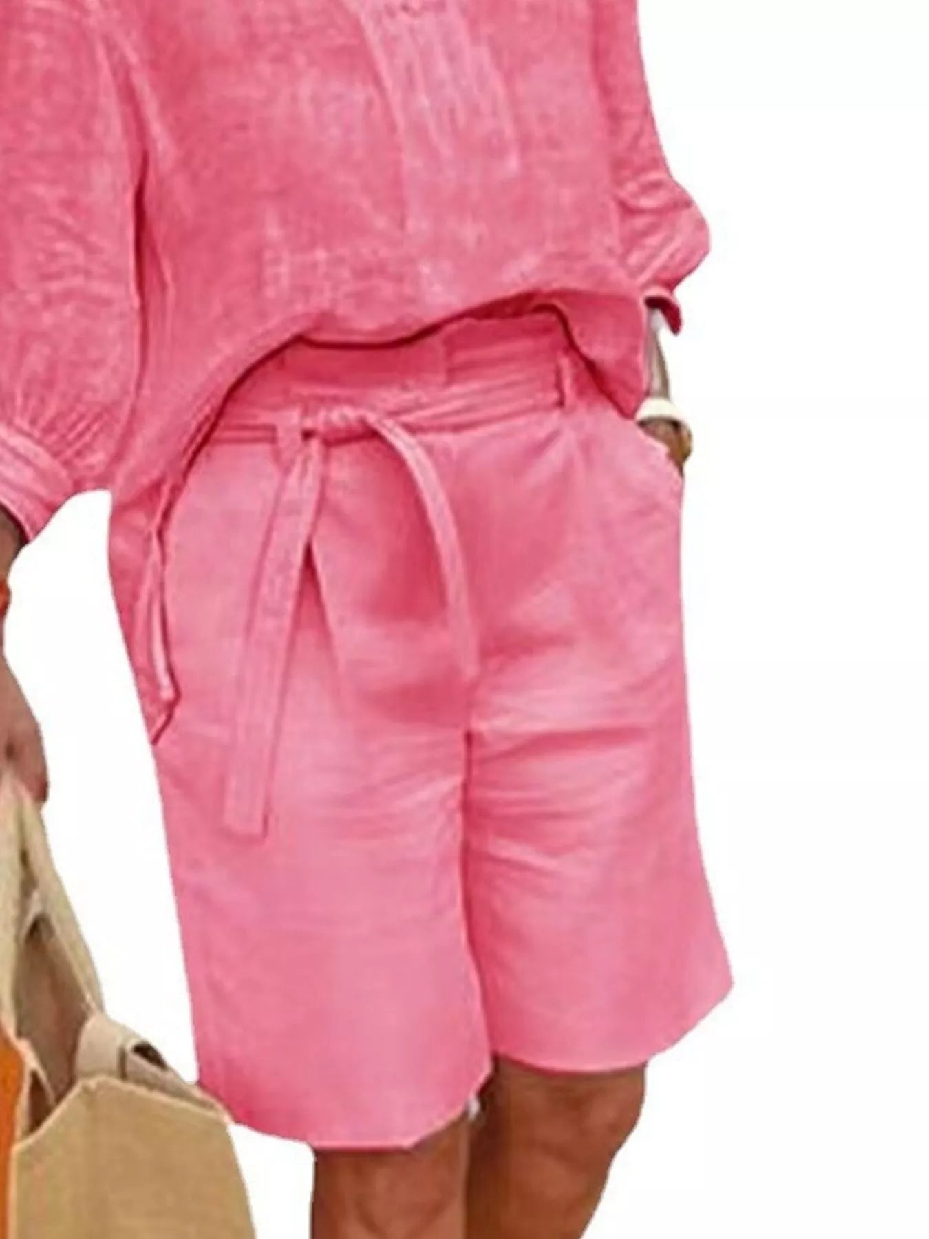 Full Size Johnny Collar 3/4 Sleeve Top and Shorts Set Plus Size