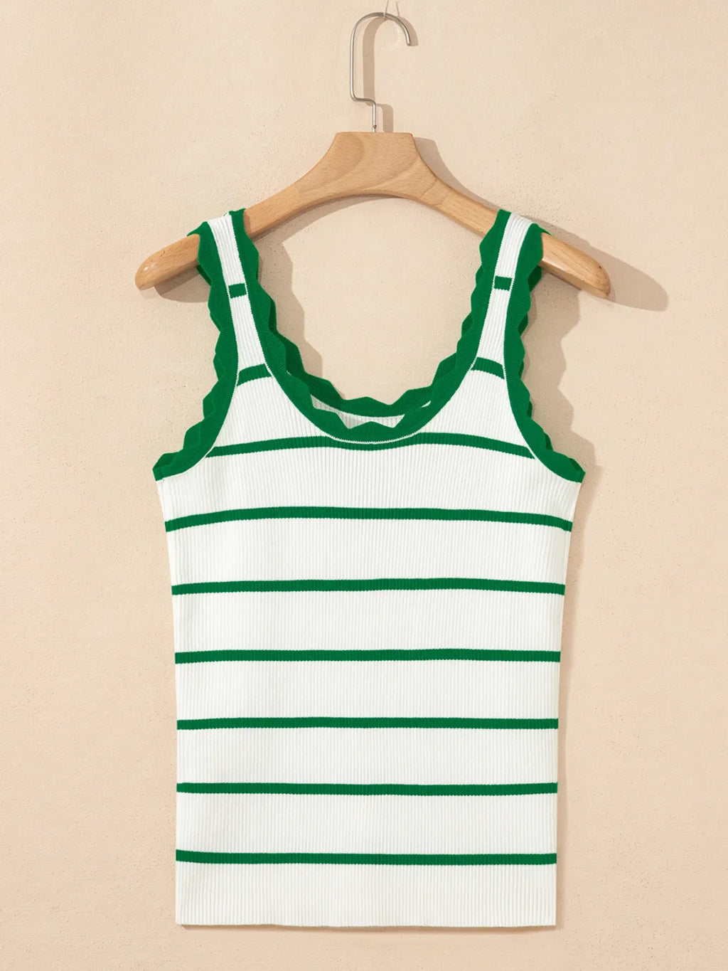 Stripe Scalloped Edge Crew Neck Knit Tank Top