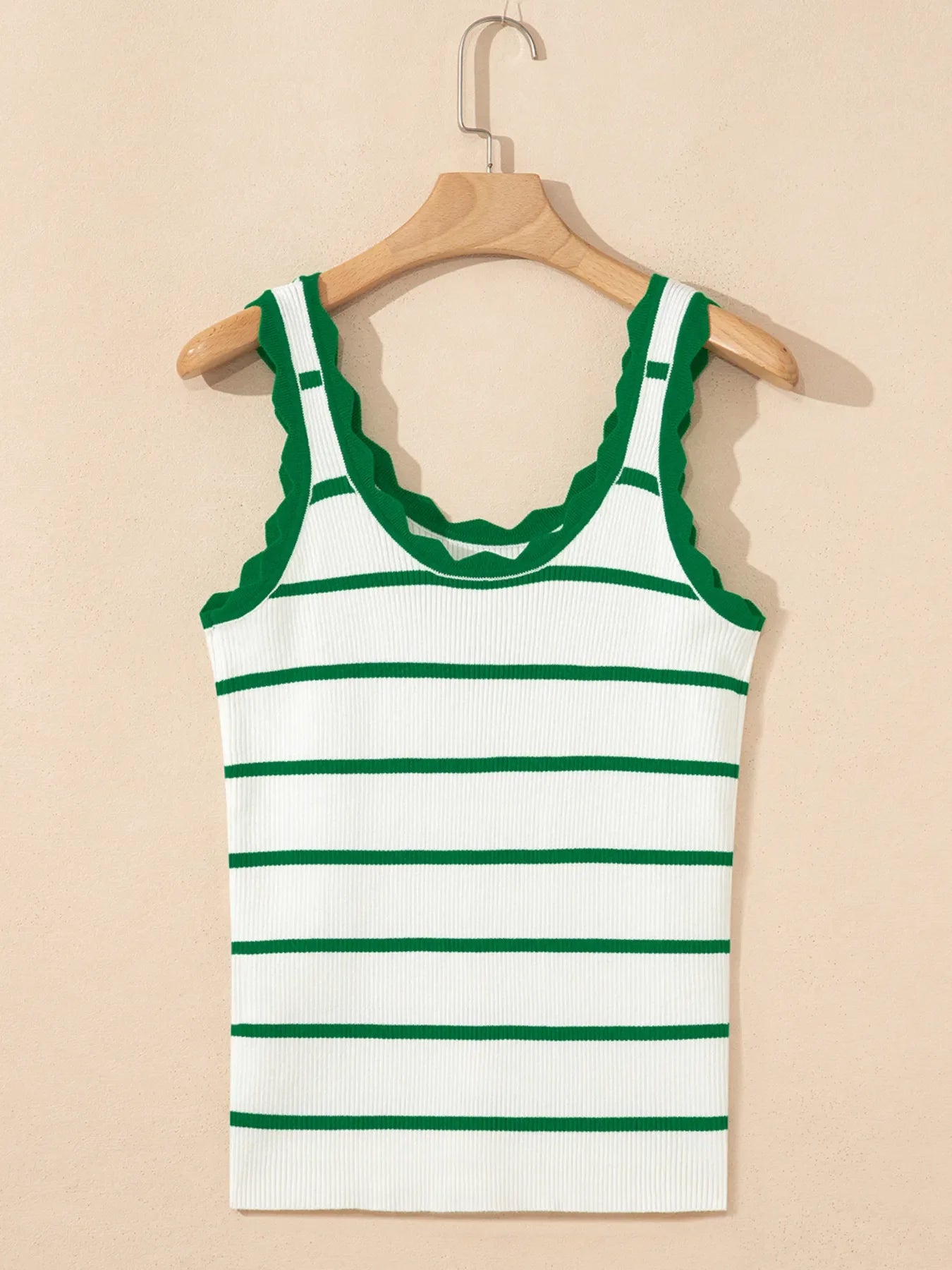 Stripe Scalloped Edge Crew Neck Knit Tank Top