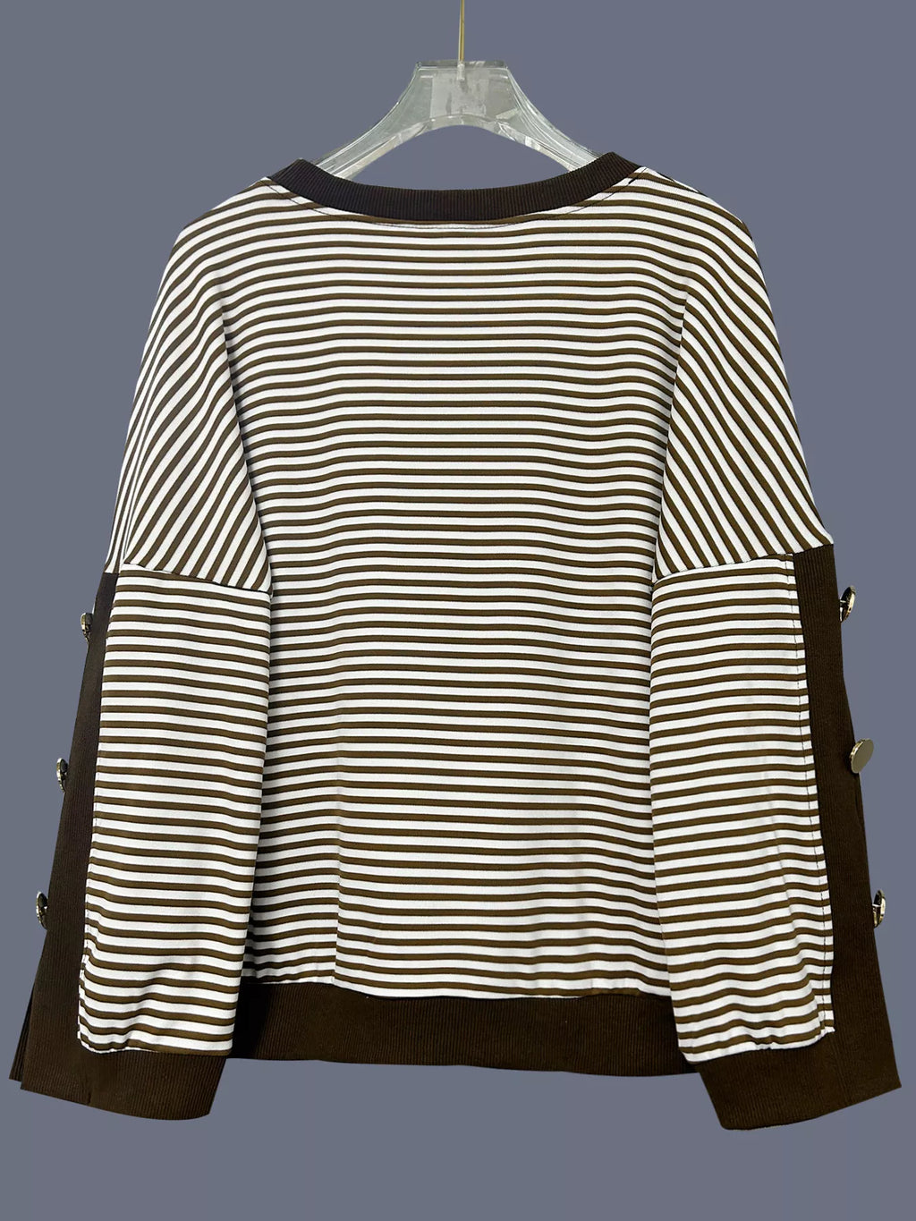Striped Button Decor Dropped Shoulder Sweatshirt