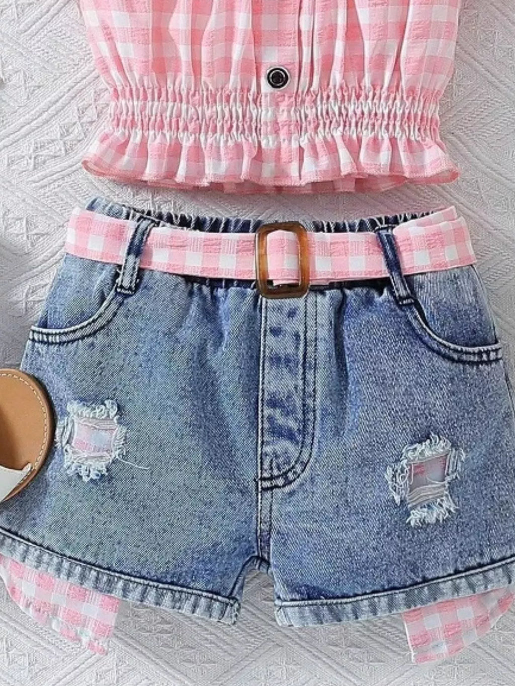 Children's Gingham Top & Denim Shorts Set