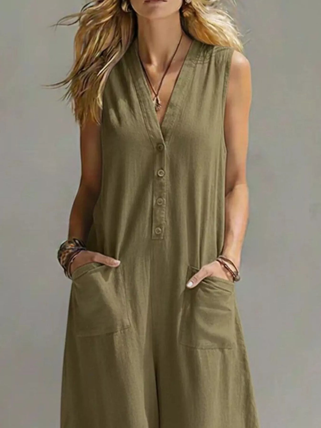 Full Size V-Neck Sleeveless Wide-Leg Jumpsuit Plus Size