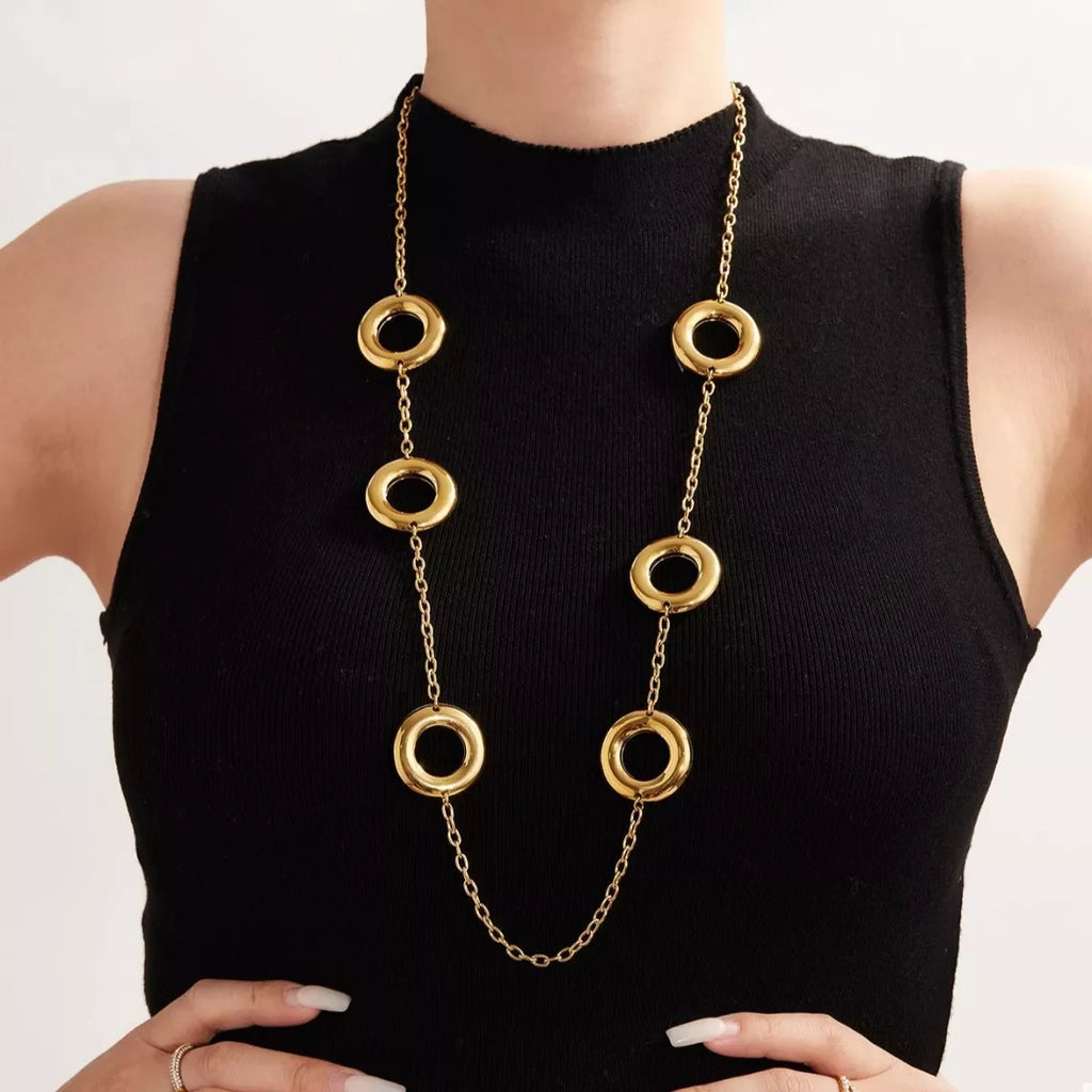 18K Gold-Plated Circle Chain Statement Necklace