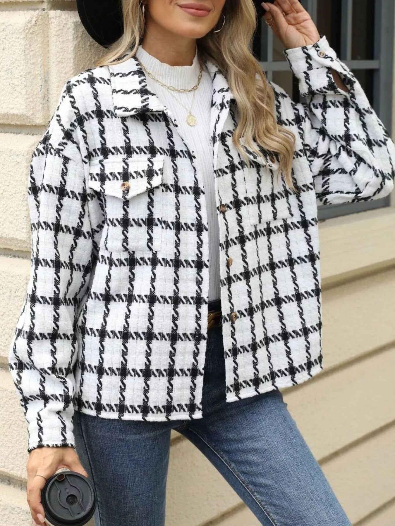 Plaid Button Up Long Sleeve Jacket