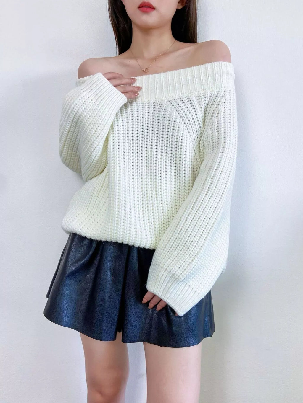 Off-Shoulder Chunky Knit Sweater
