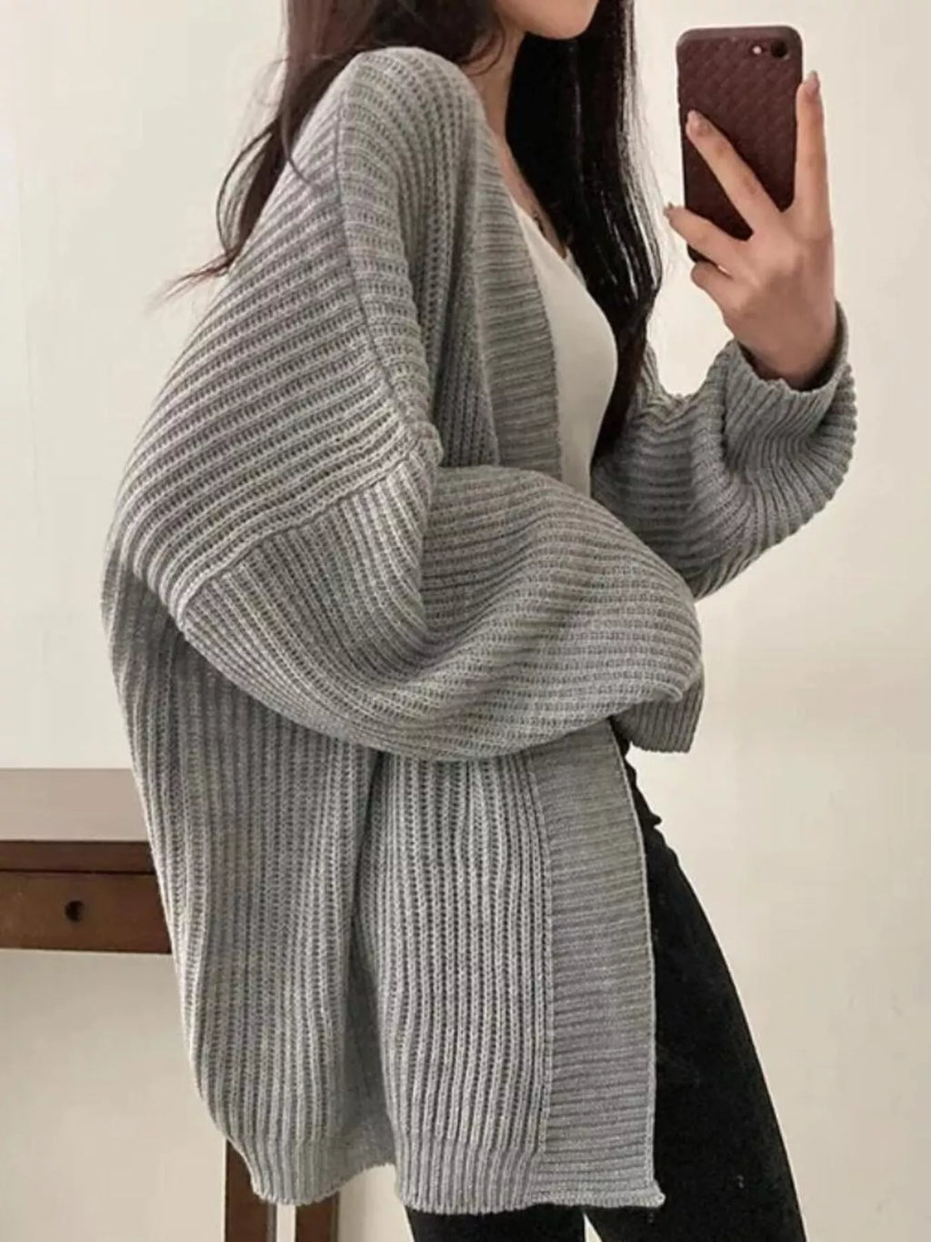 Open Front Oversized Knit Cardigan