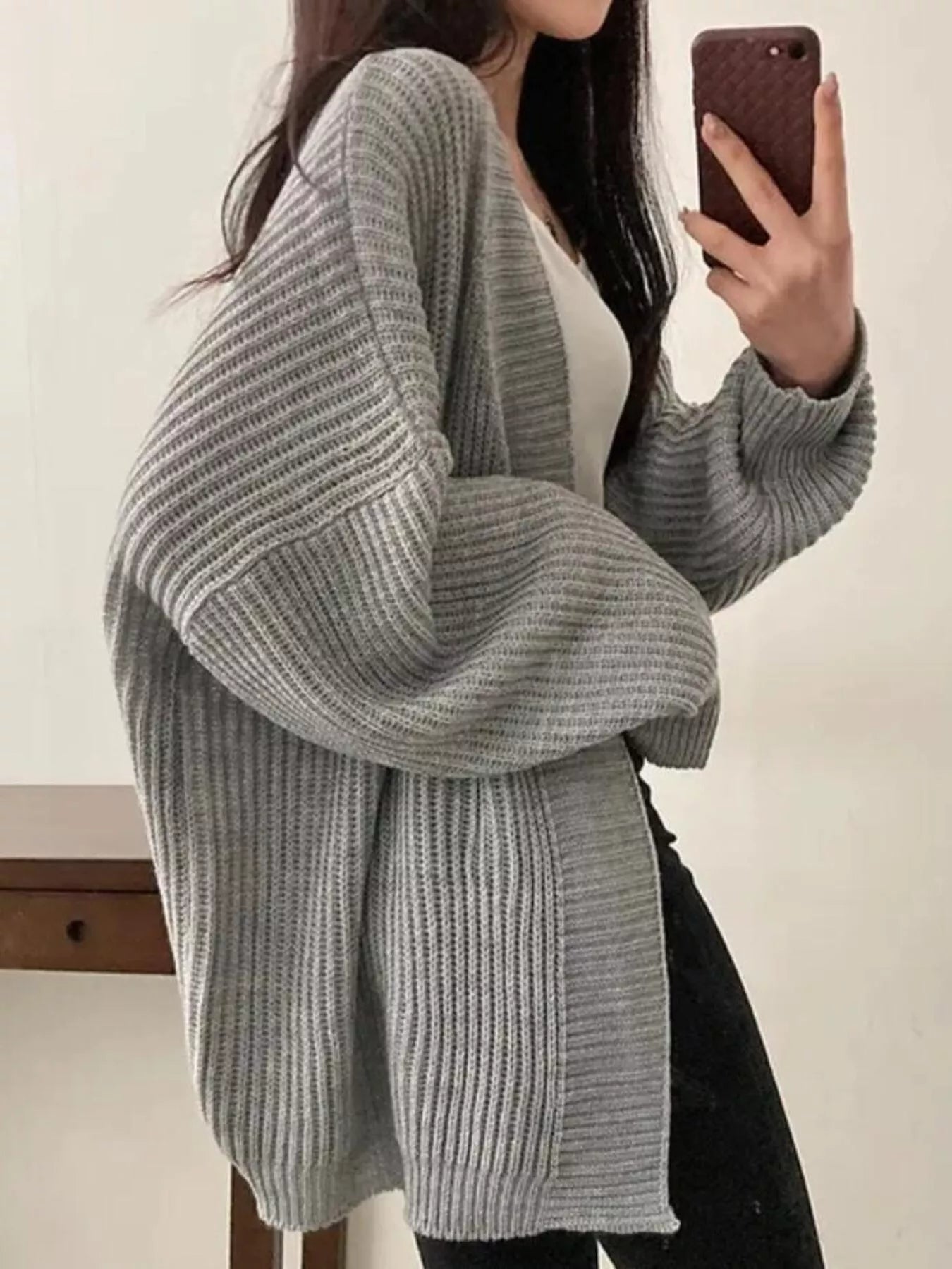 Open Front Oversized Knit Cardigan