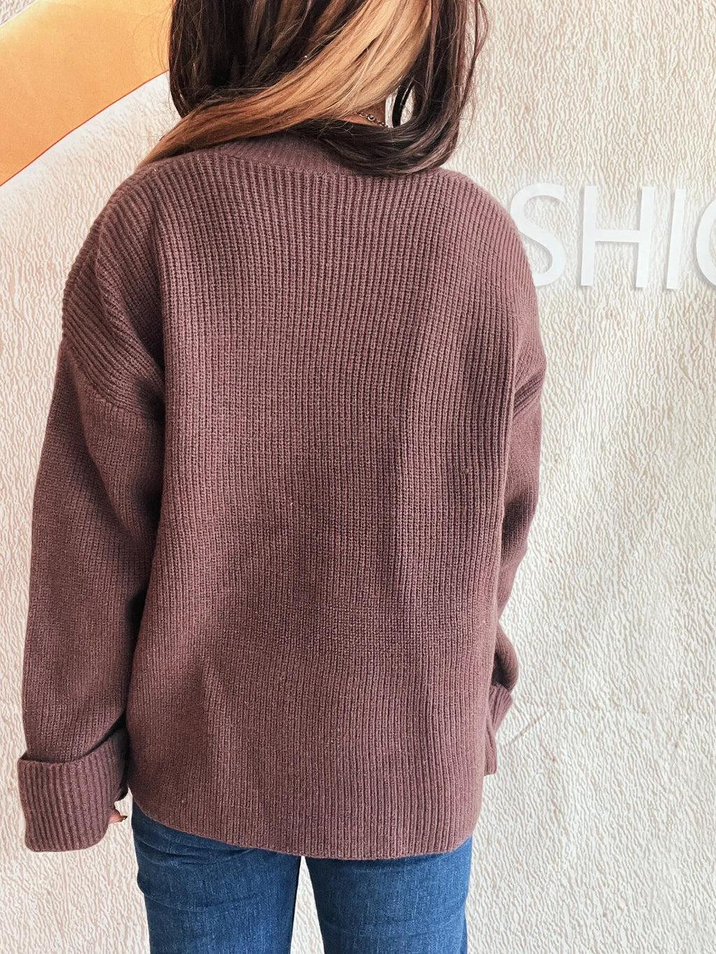 Button-Front Ribbed Cardigan with V-Neck