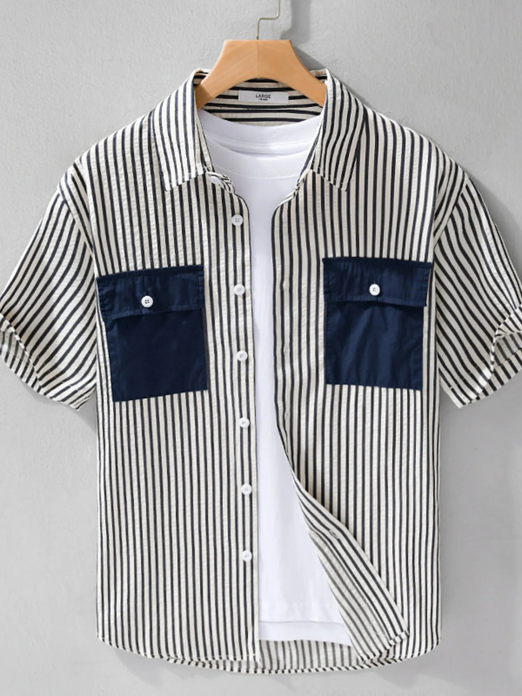 Men's Plus Size Striped Button Up Short Sleeve Shirt
