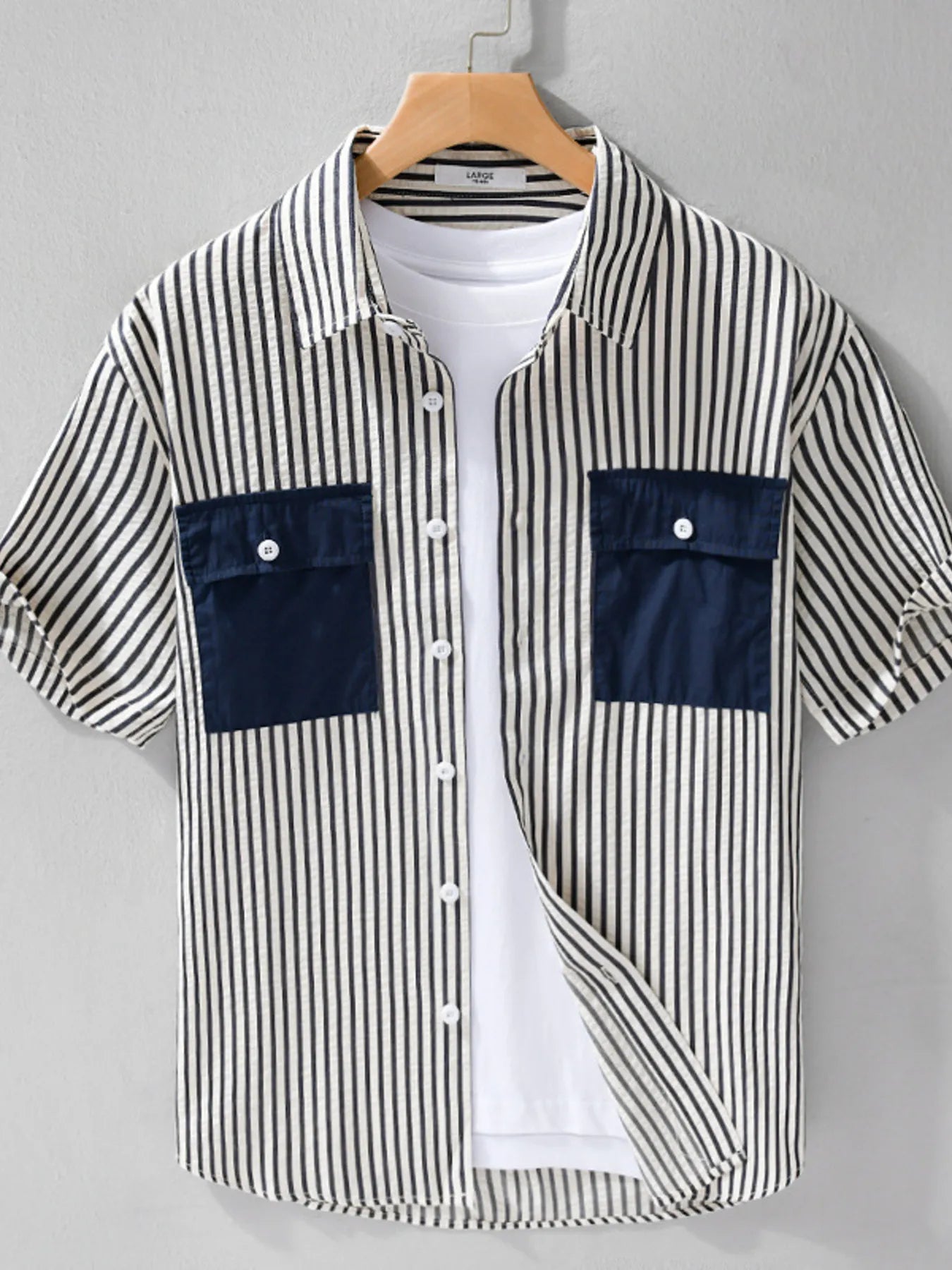 Men's Plus Size Striped Button Up Short Sleeve Shirt