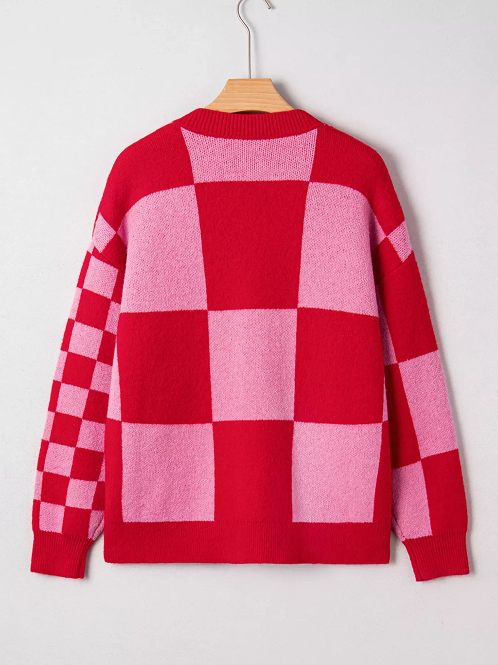 Checkerboard Knit Button-Down Cardigan