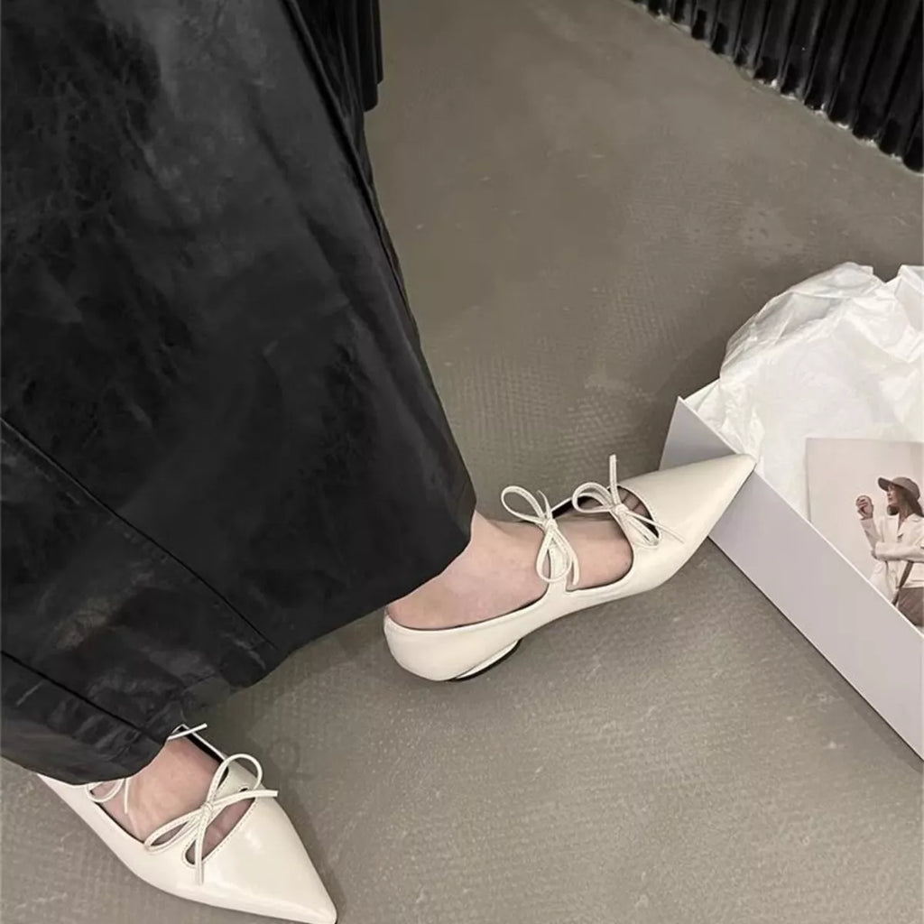 Bow Point Toe Block Heels Pumps