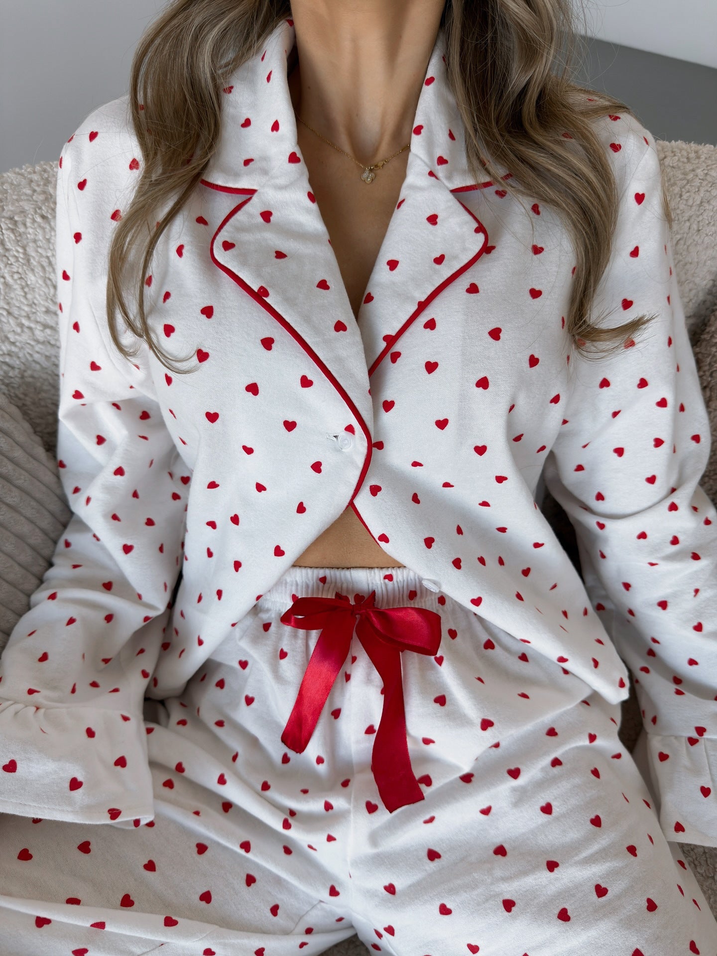 Heart Print Long Sleeve Top and Pants Lounge Set