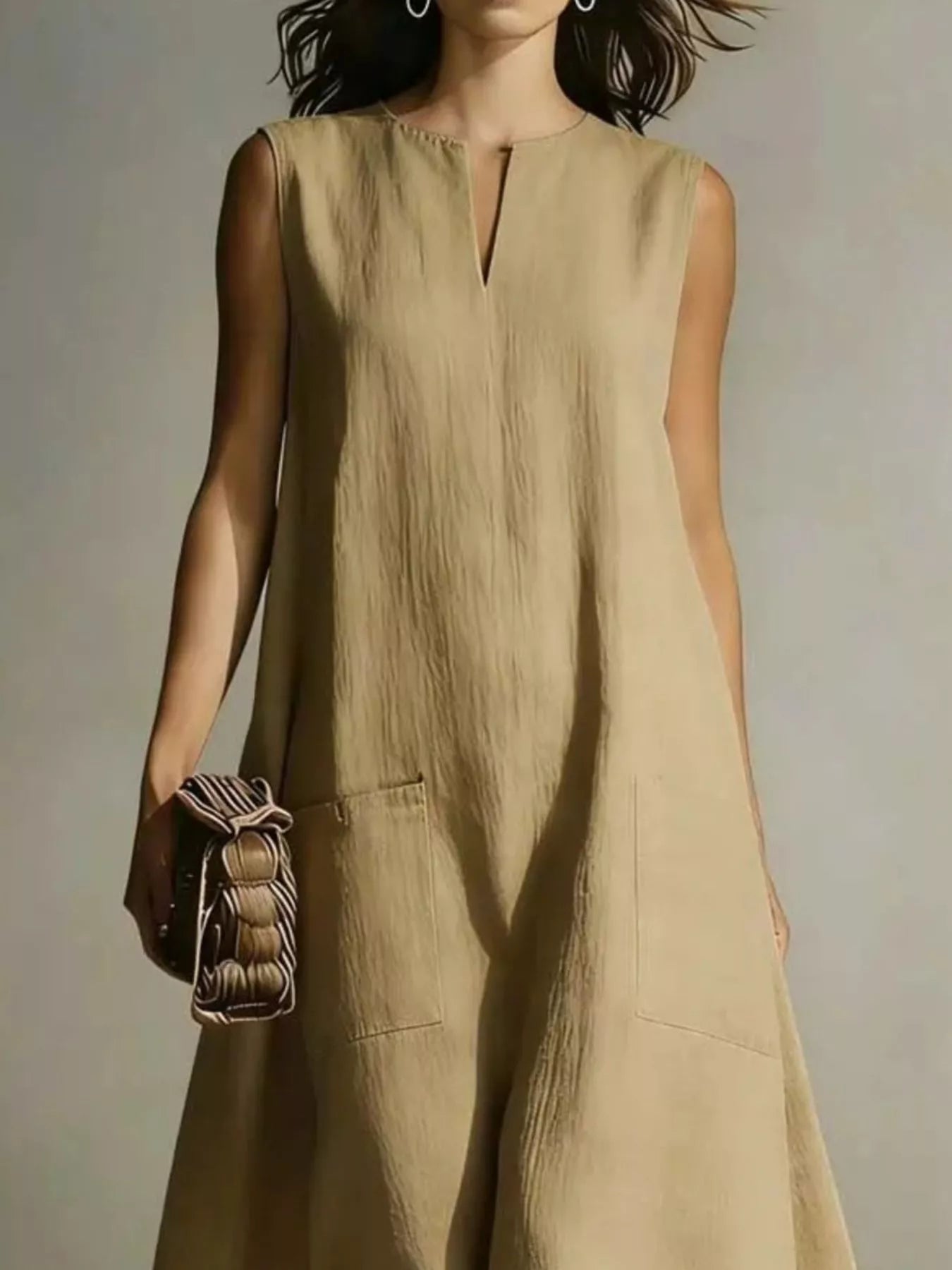 Full Size Notched Sleeveless Maxi Dress Plus Size