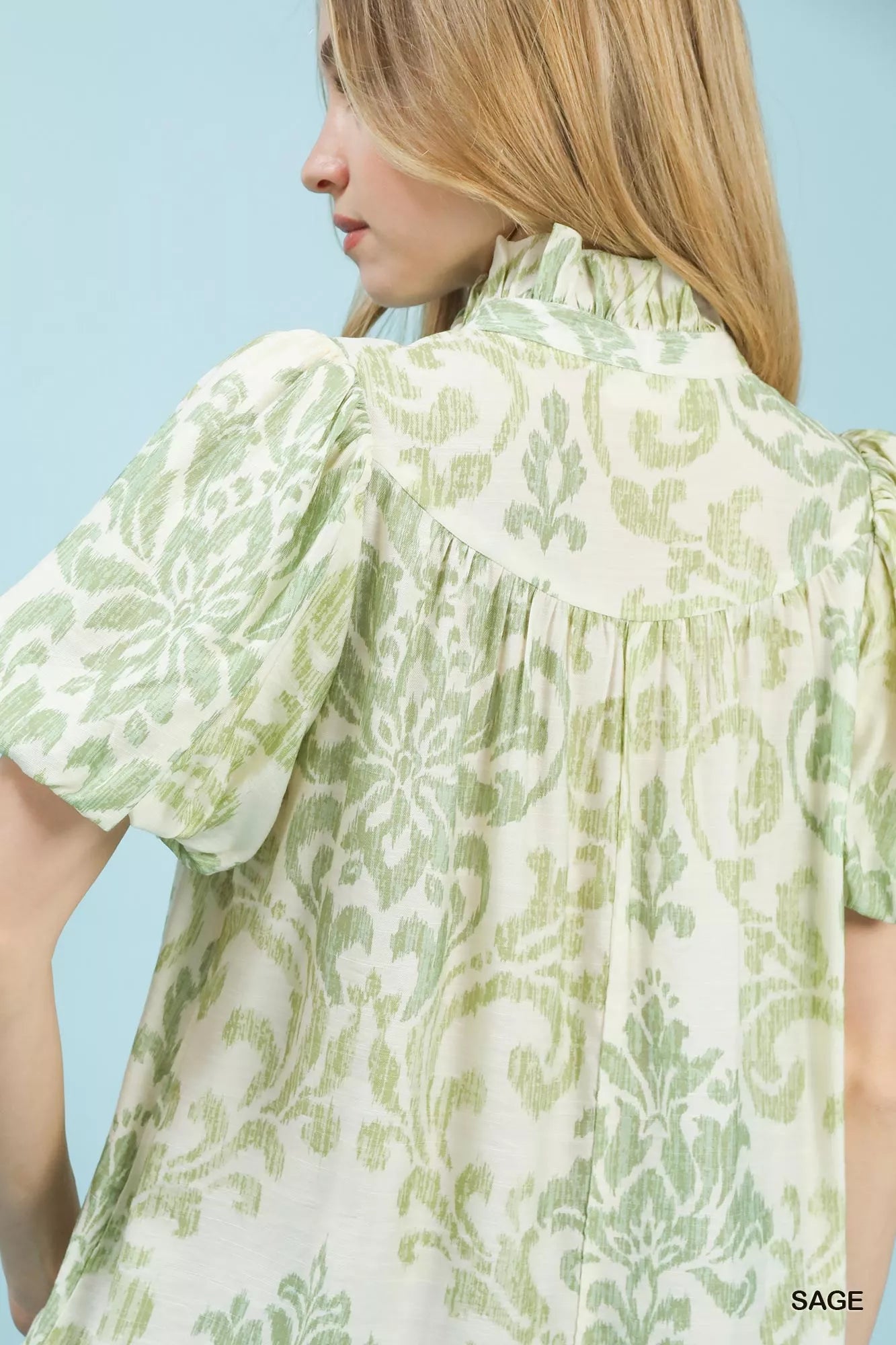 Umgee Damask Puff Sleeve Top