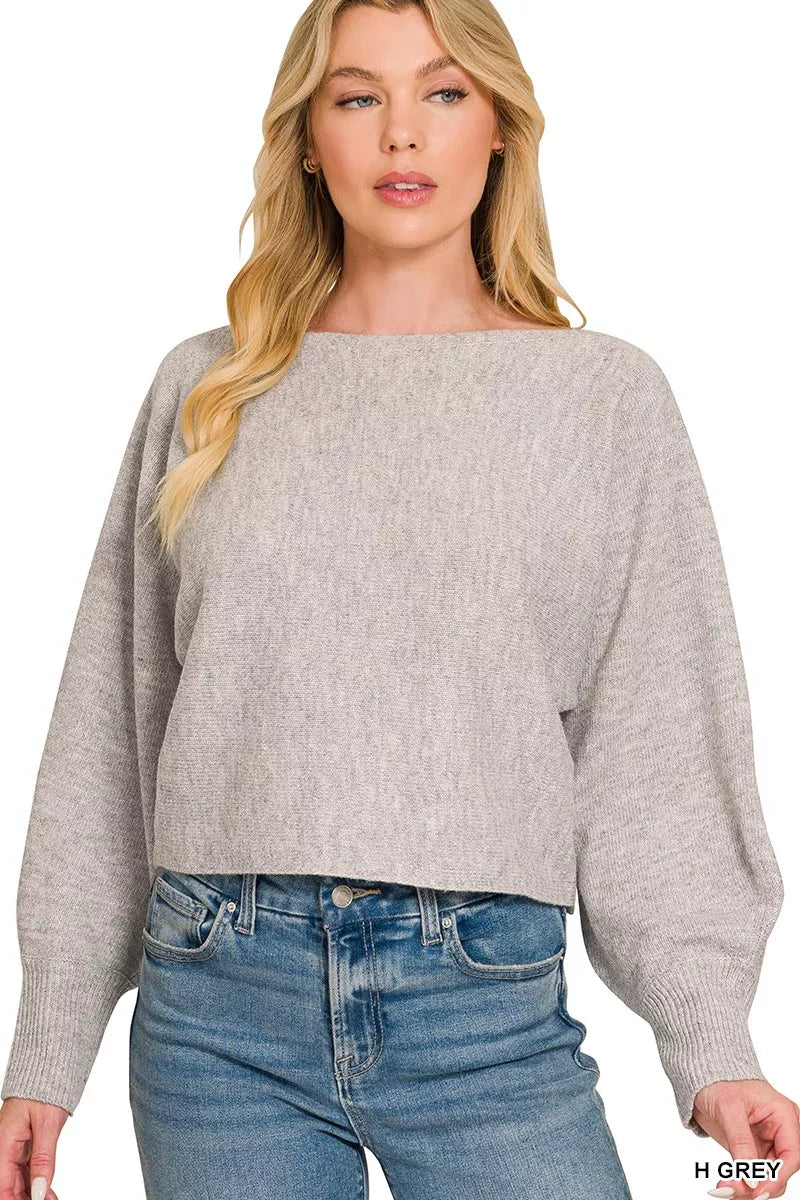 Zenana Boat Neck Balloon Sleeve Sweater