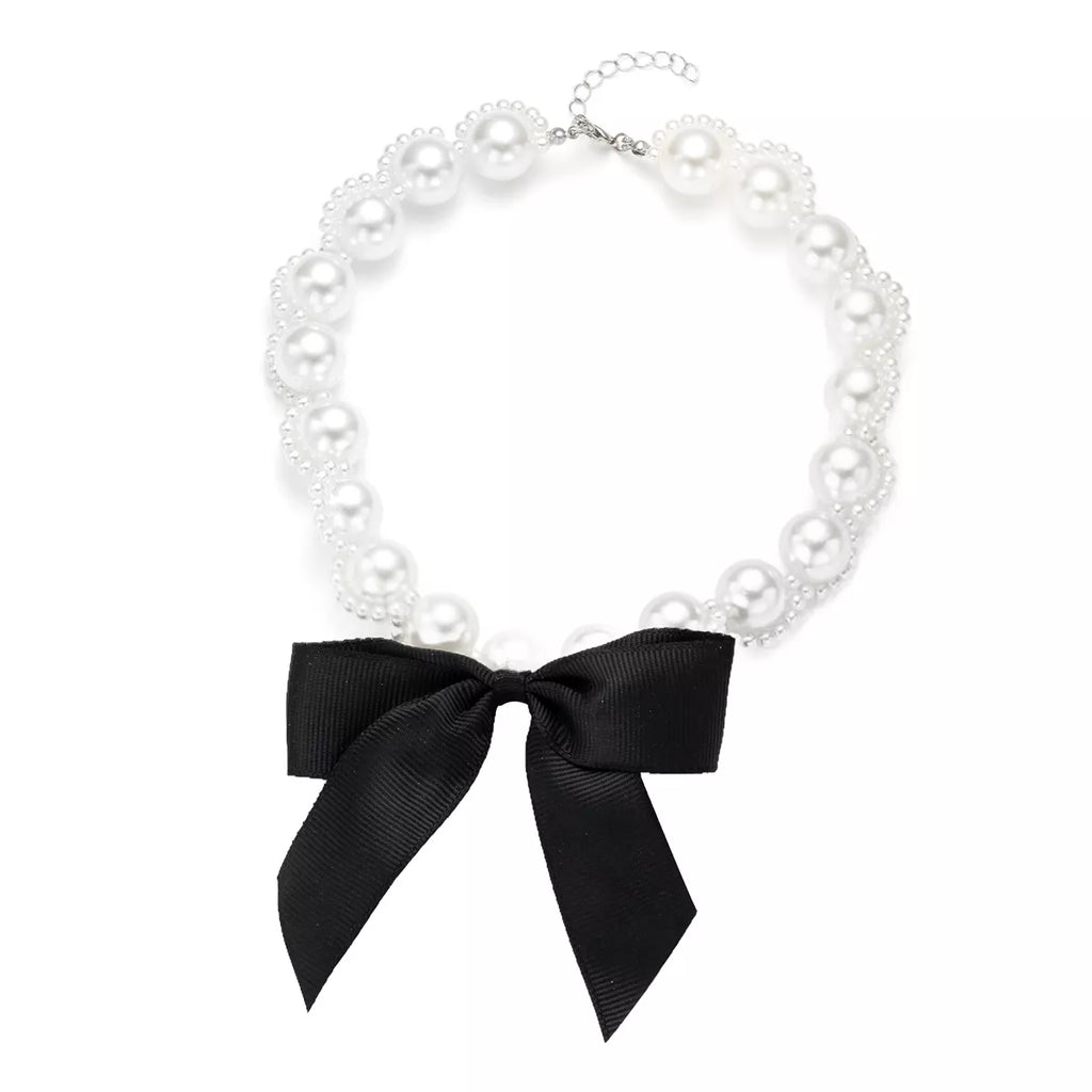 Pearl Choker Necklace with Bow Accent
