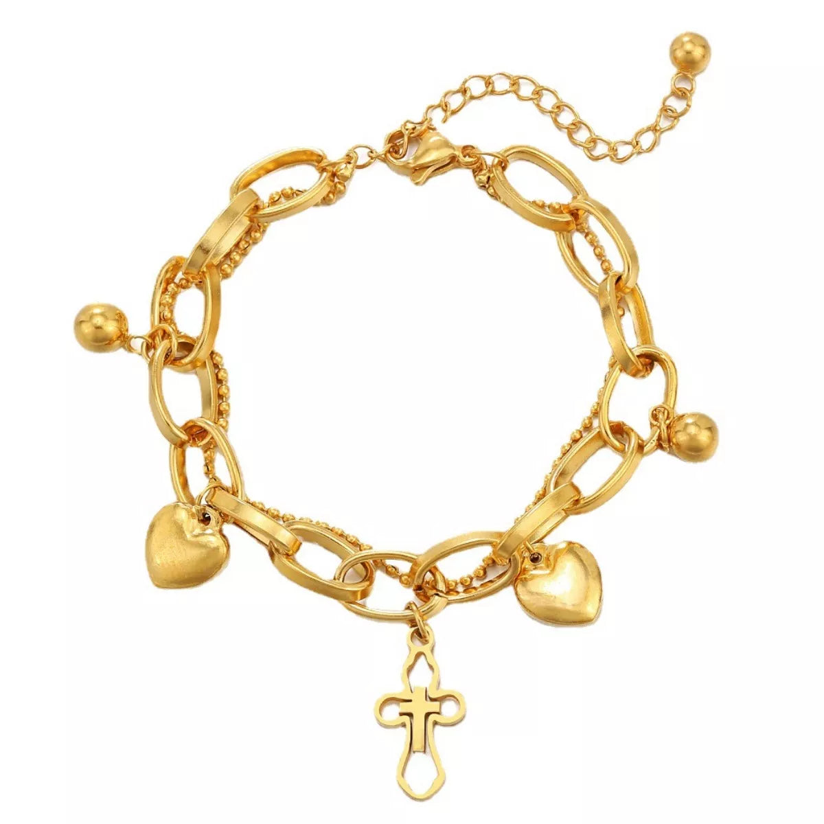 Cross and Heart Charm Bracelet