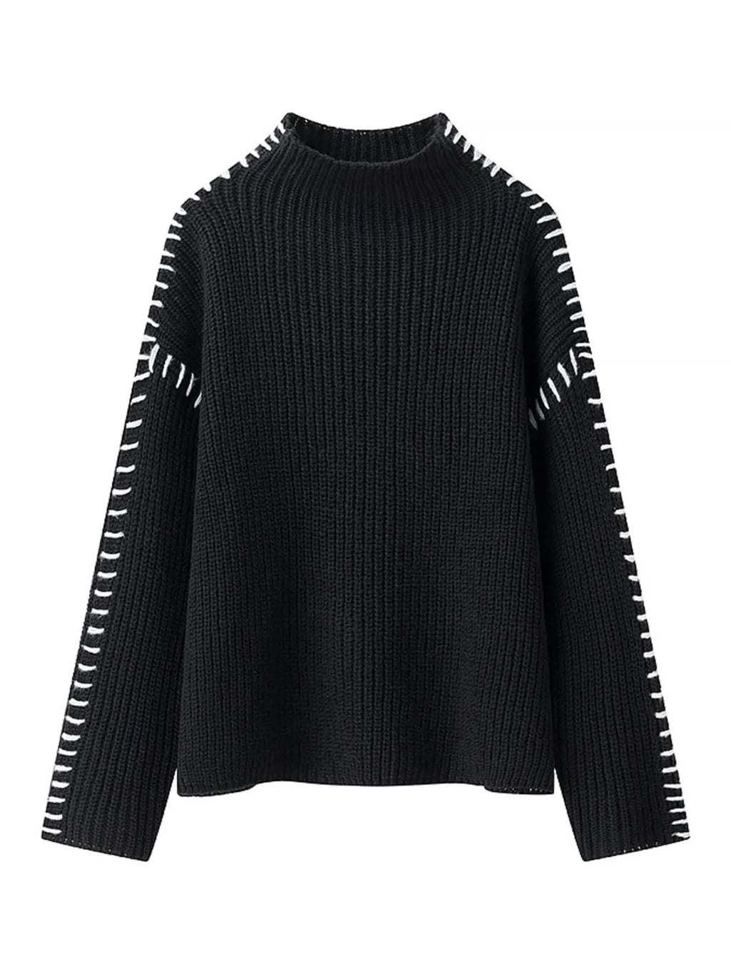 Contrast Mock Neck Long Sleeve Sweater