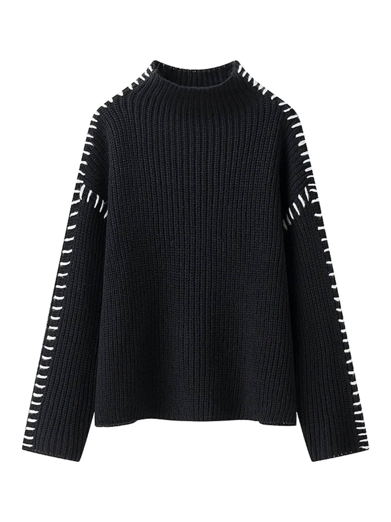 Contrast Mock Neck Long Sleeve Sweater