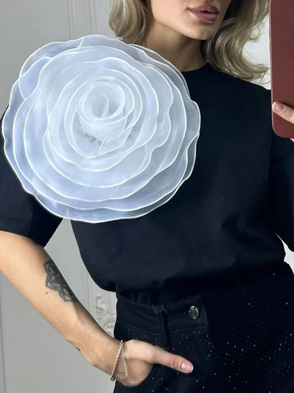 Flower Round Neck Short Sleeve T-Shirt