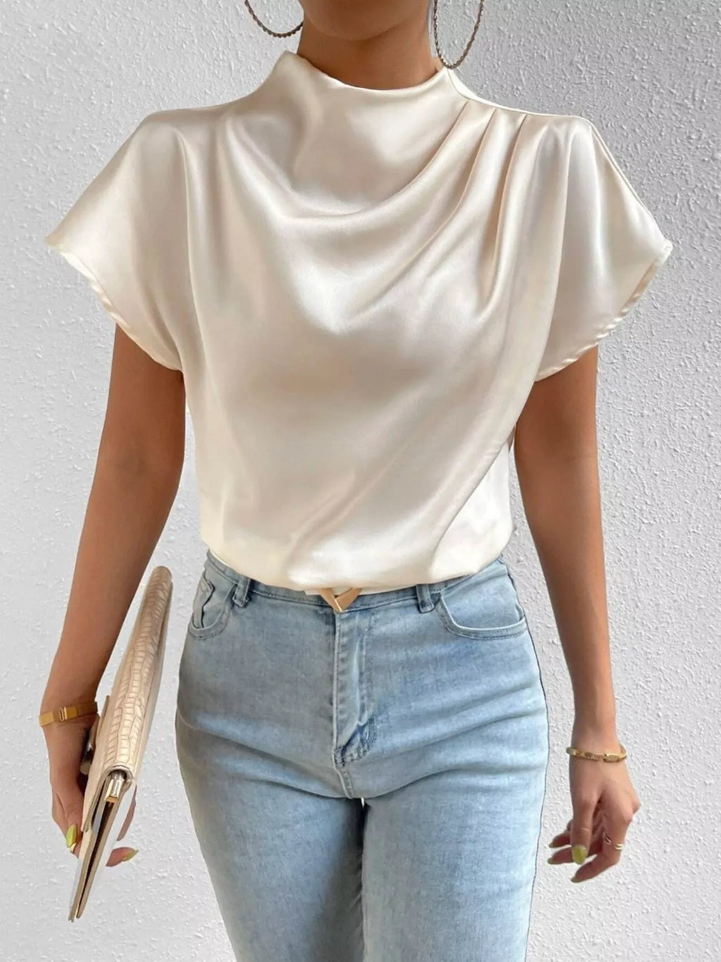 Mock Neck Satin Blouse