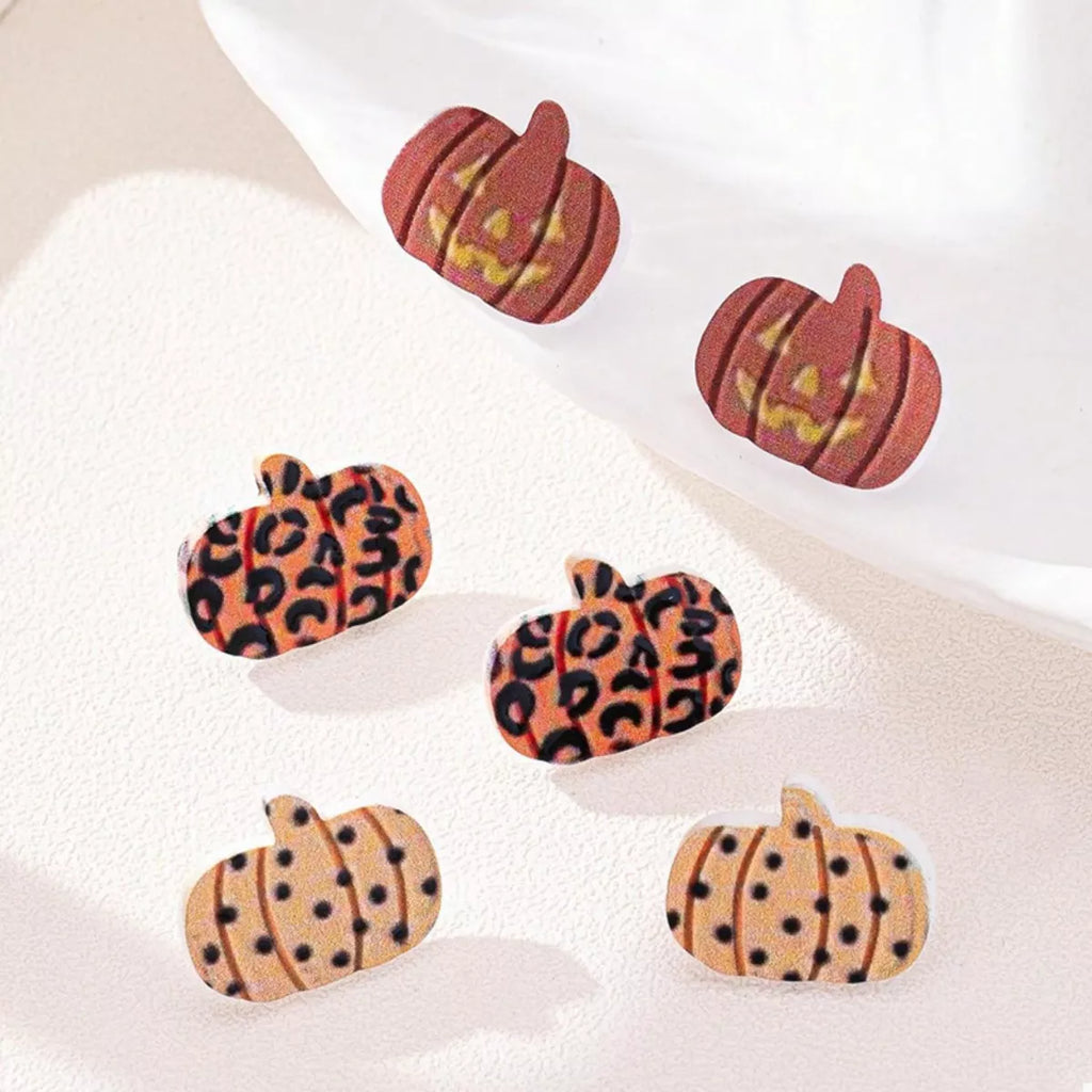 3 Piece Halloween Pumpkin Stud Earrings