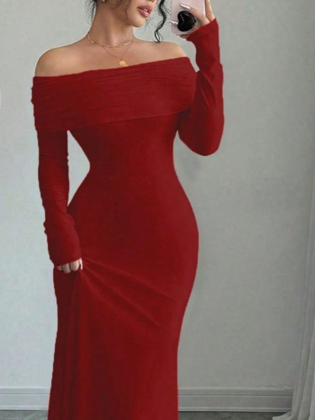 Off-Shoulder Long Sleeve Maxi Dress