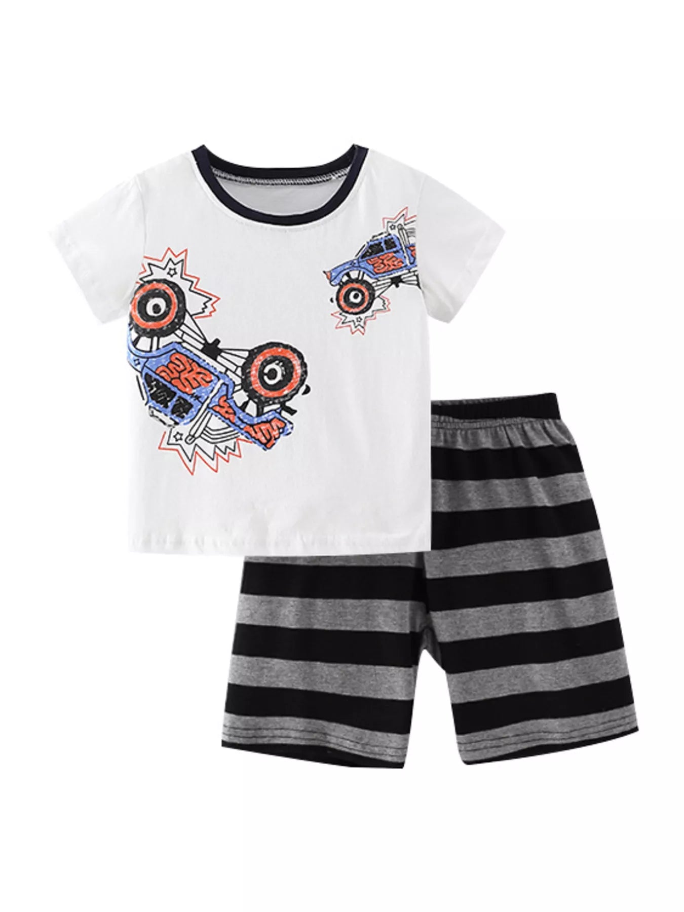 Children's Monster Truck Tee & Striped Shorts Set