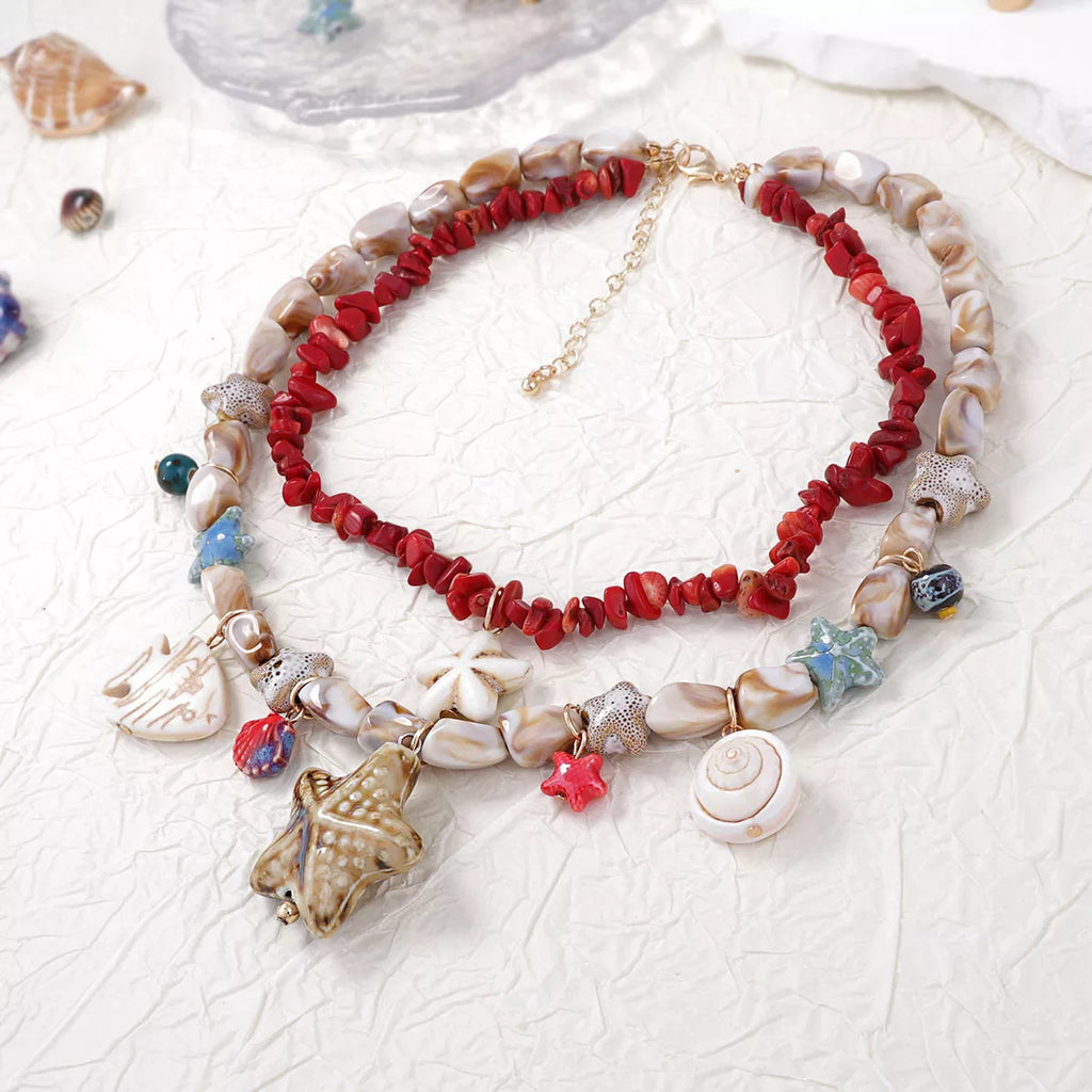 Boho Layered Multi-Strand Beach Shell Charm Necklace