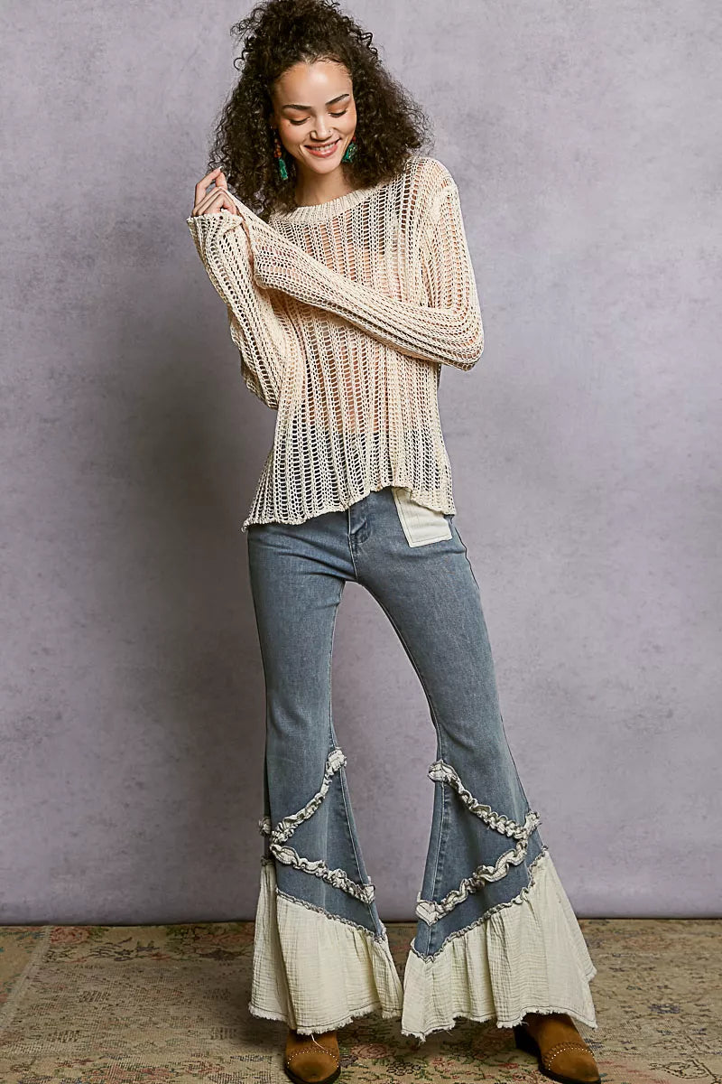 POL Openwork Round Neck Knit Cover Up