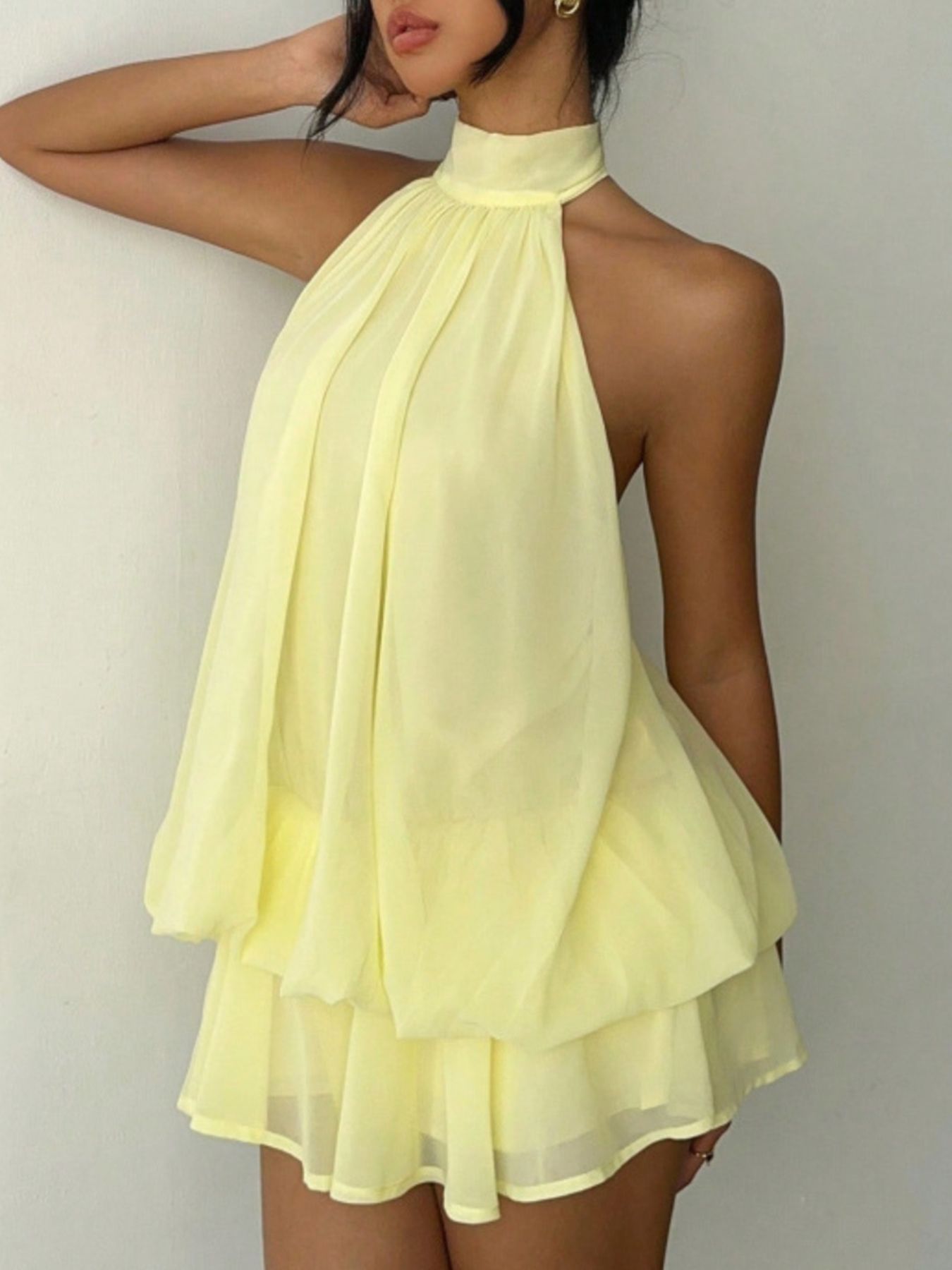 Halter Neck Layered Mini Dress